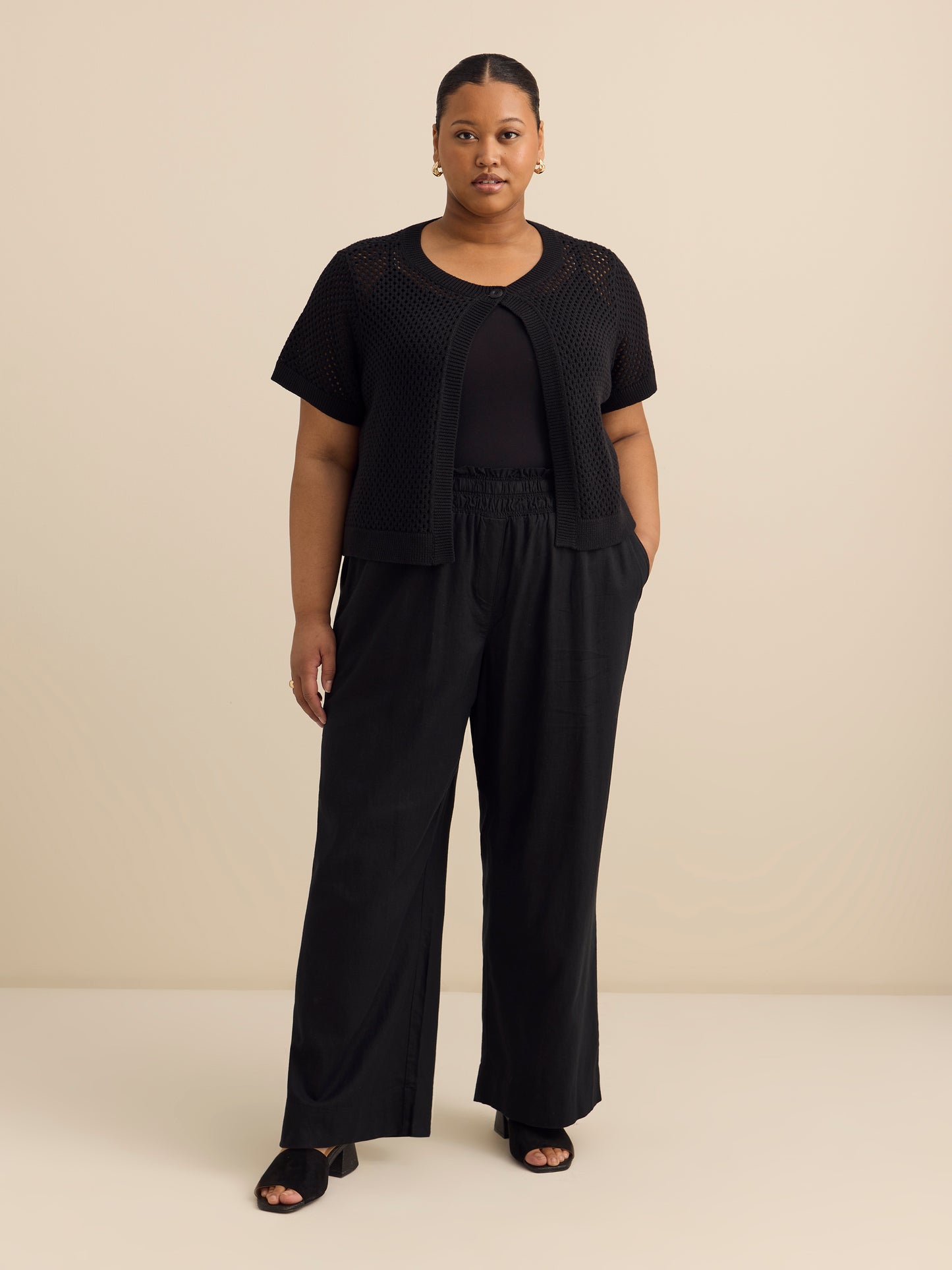 Solid Linen Blend Wide Leg Pant