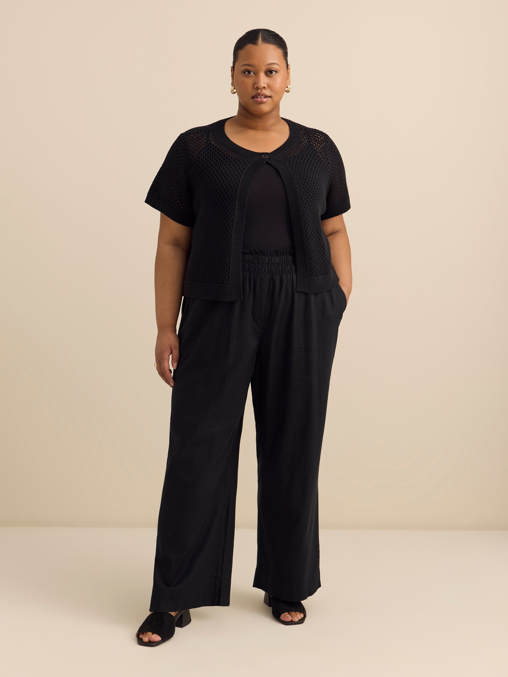 Solid Linen Blend Wide Leg Pant