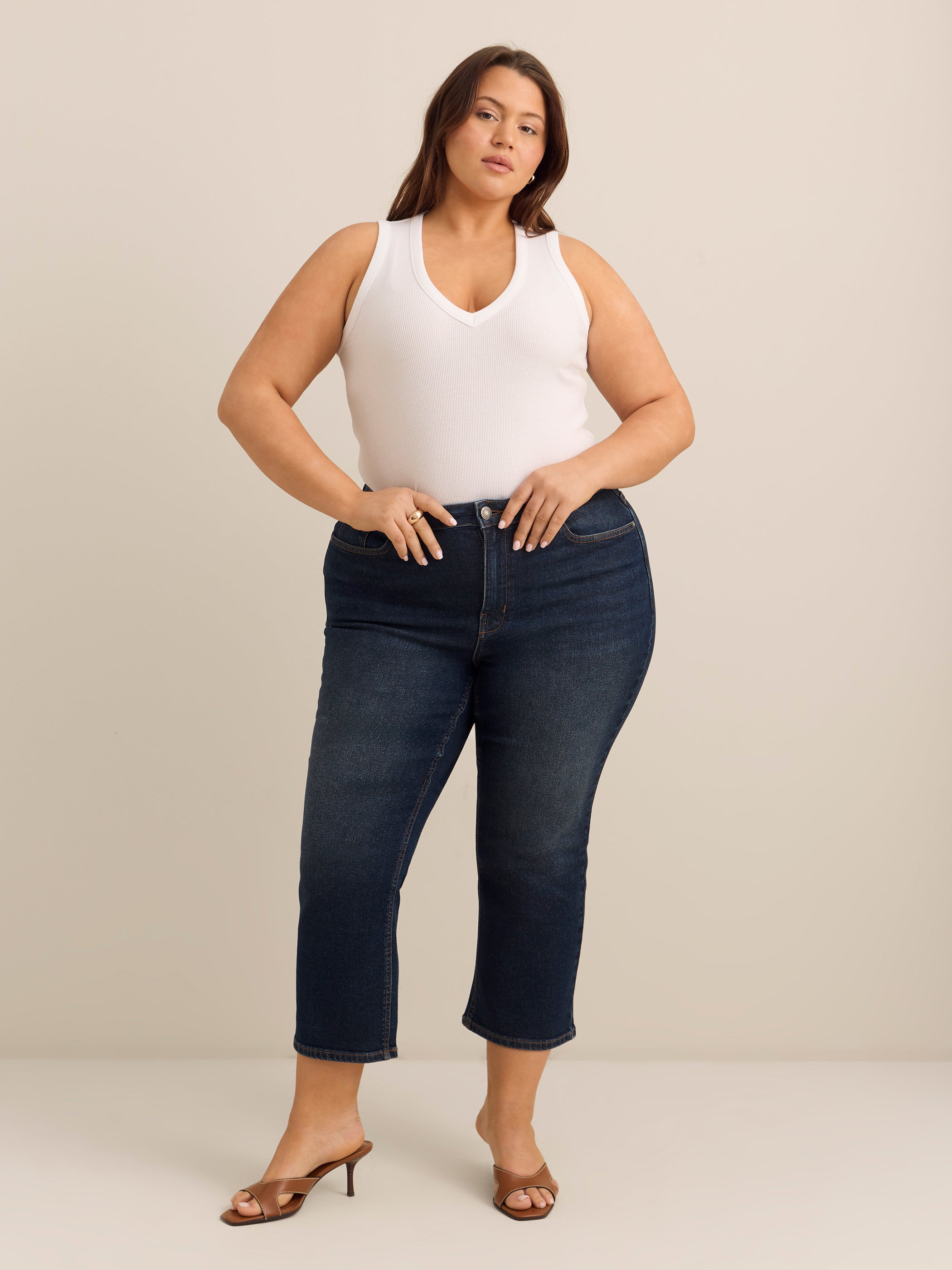 Fitted V-Neck Ribbed Knit Tank Top - Addition Elle