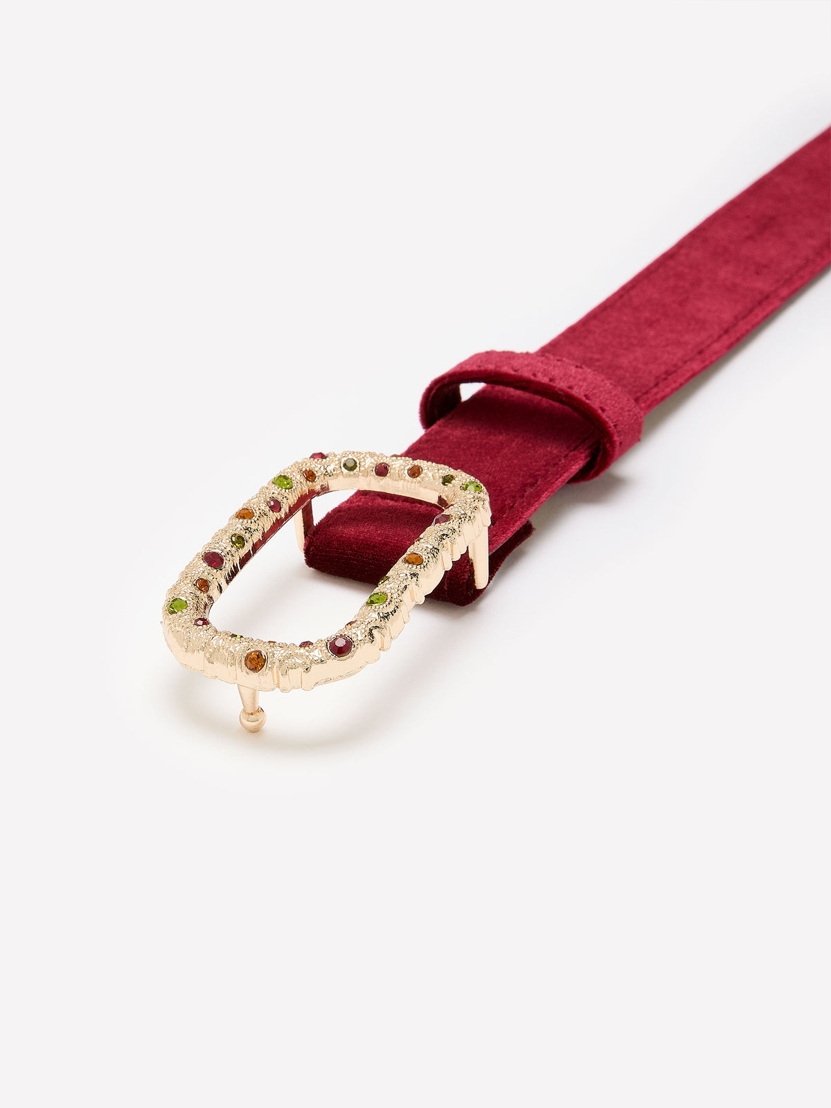 Dressy Velvet Belt with Coloured Crystal Buckle