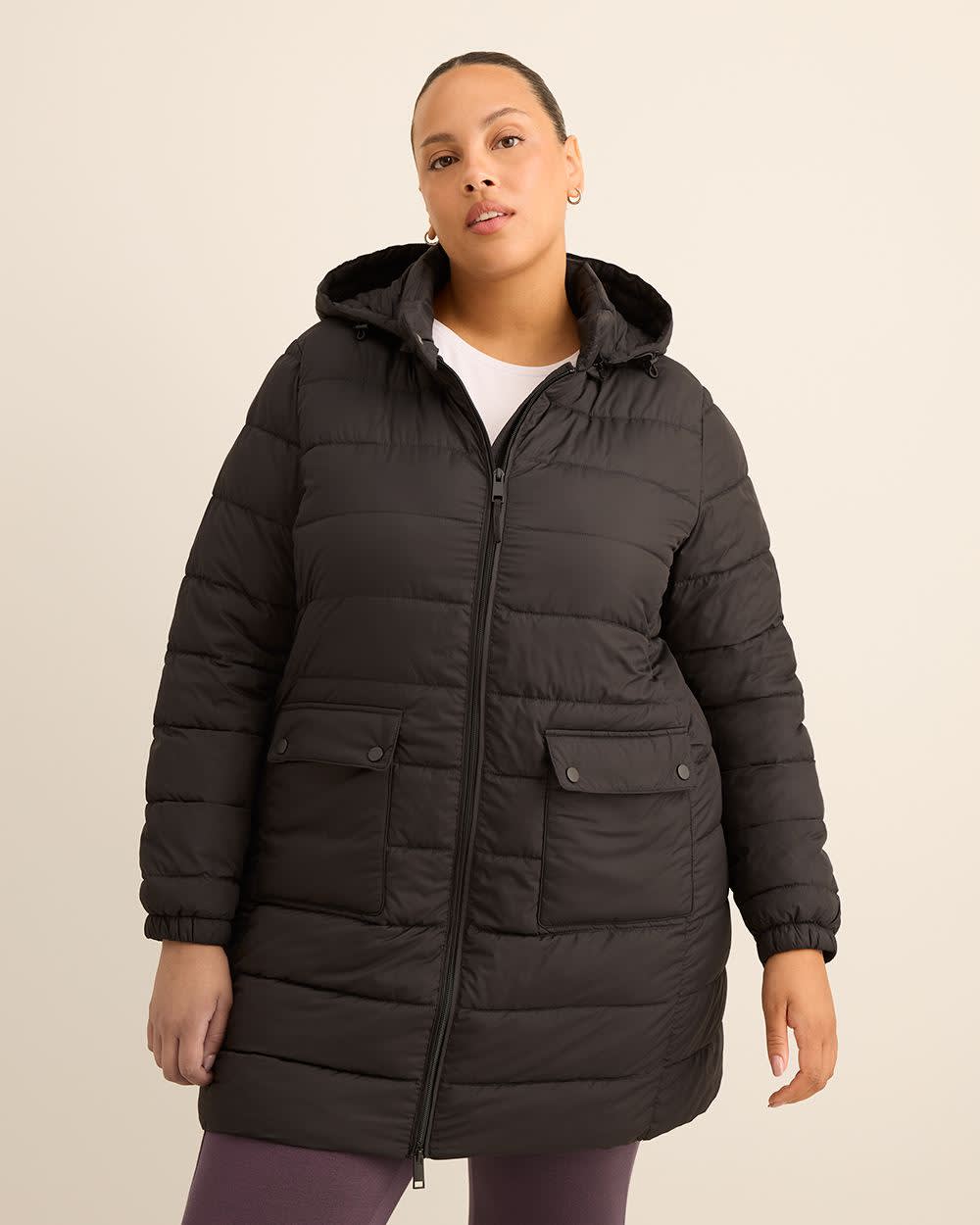Manteau long compressible avec capuche détachable