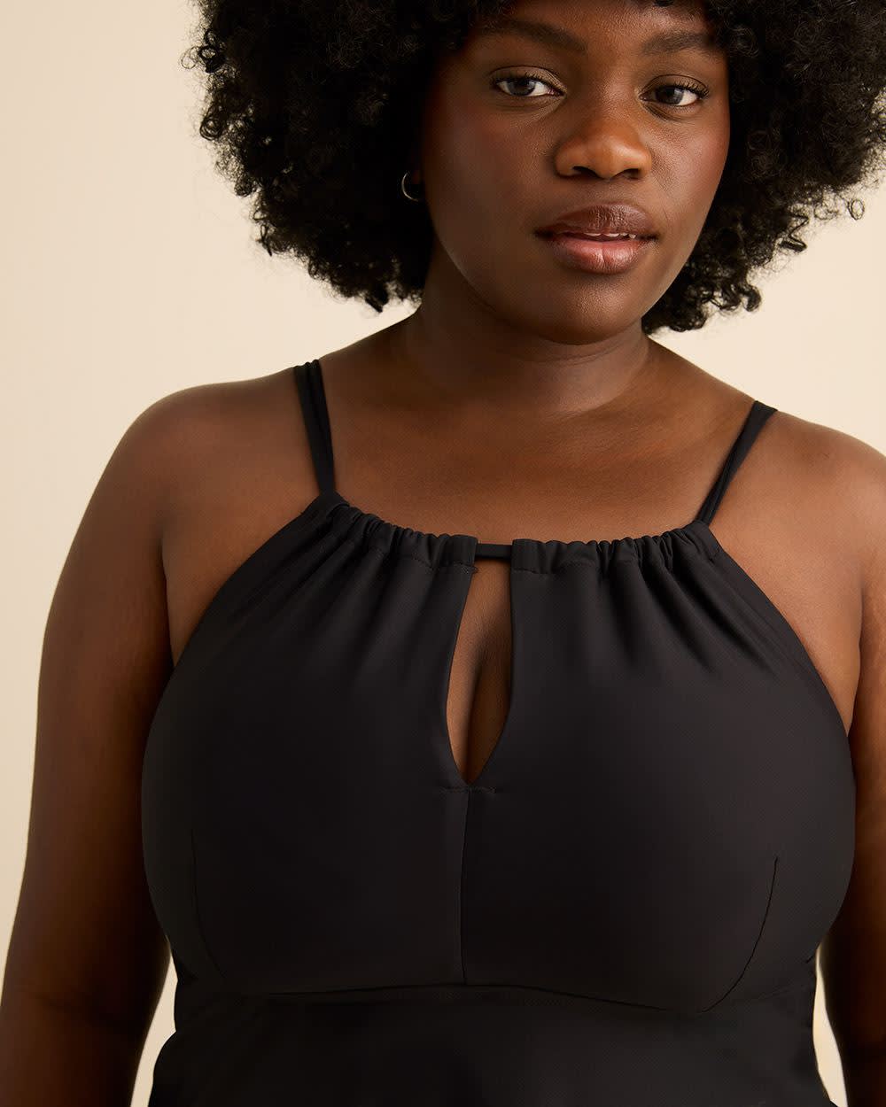 Black Halter Effect Tankini Top