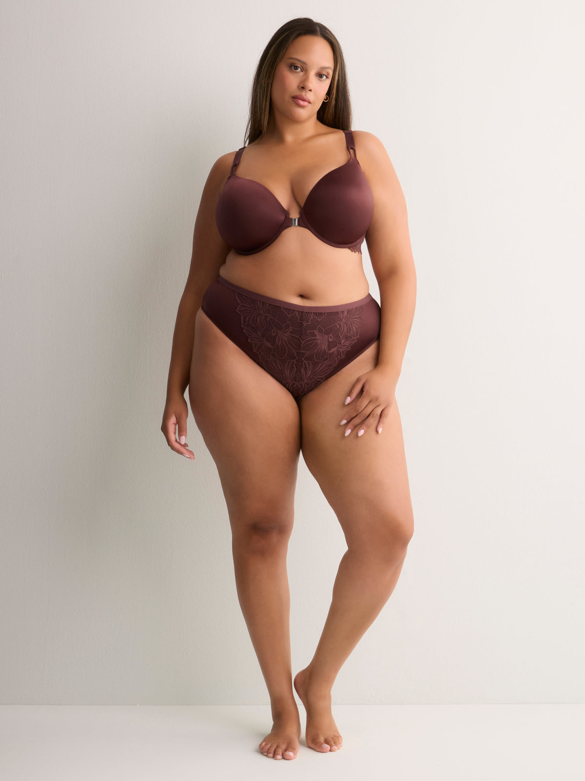 Brown Microfibre Thong with Lace - Déesse Collection