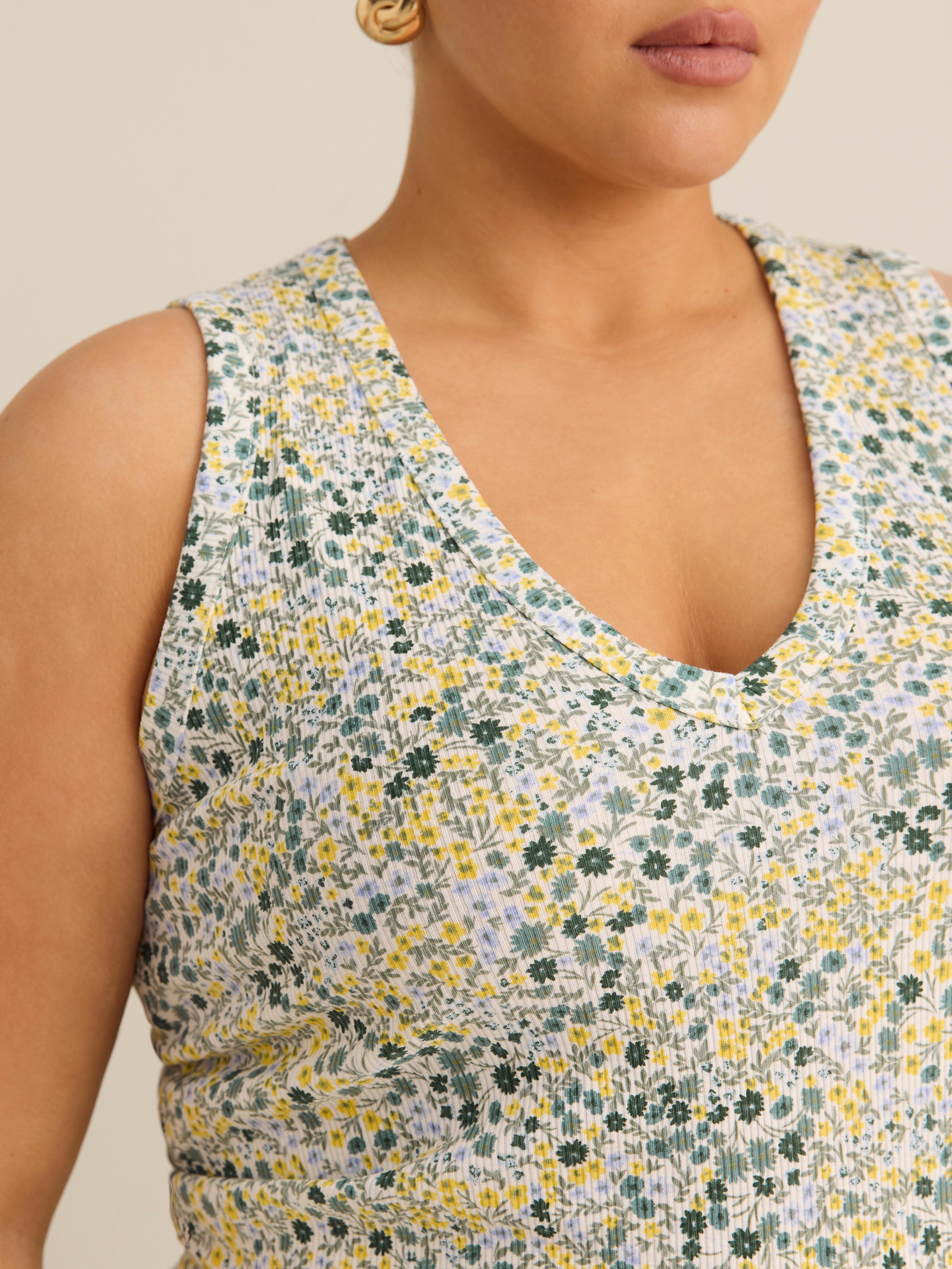 Fitted V-Neck Ribbed Knit Tank Top - Addition Elle