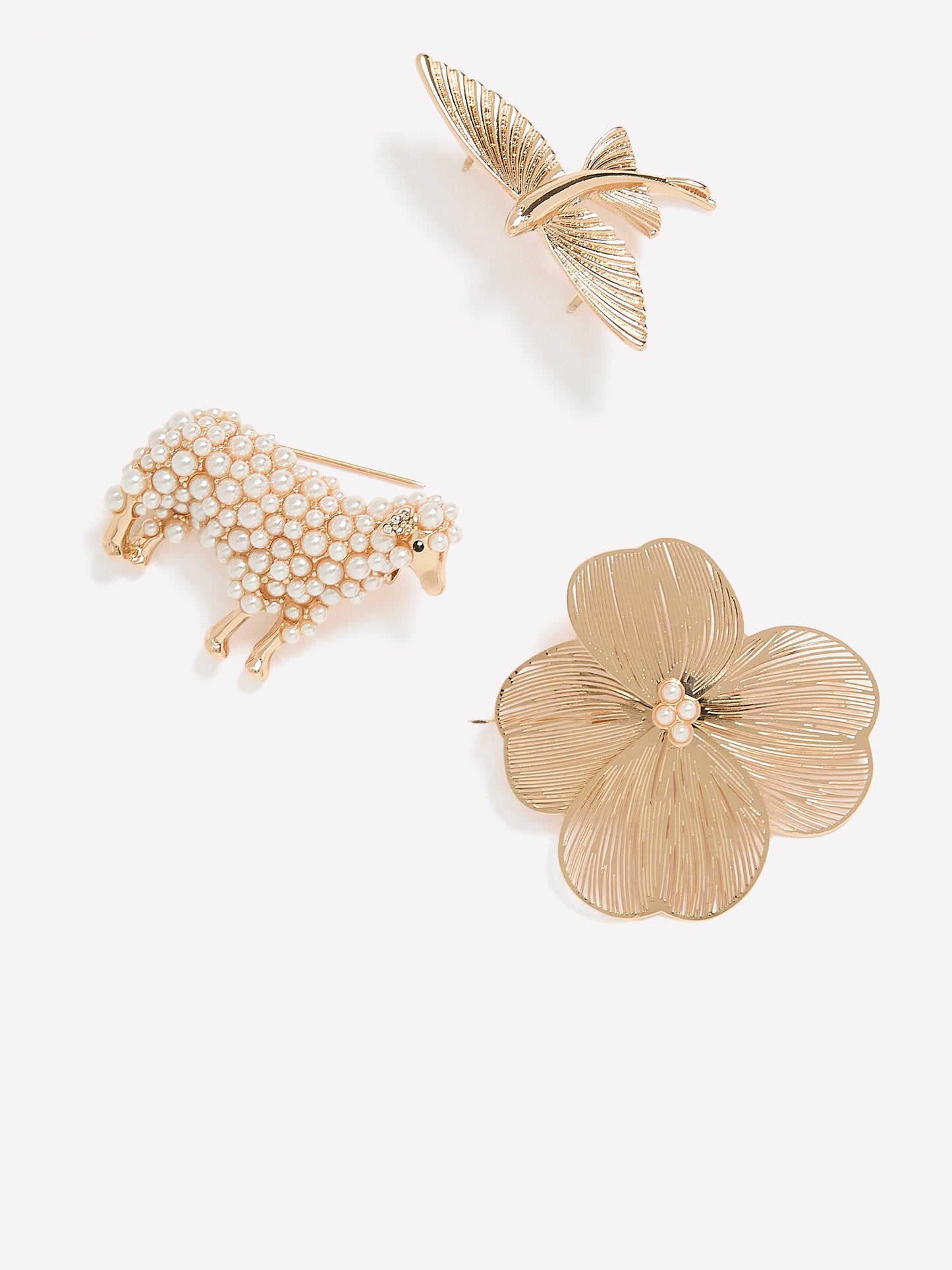 Assorted Golden Brooches with Pearls, Set of 3