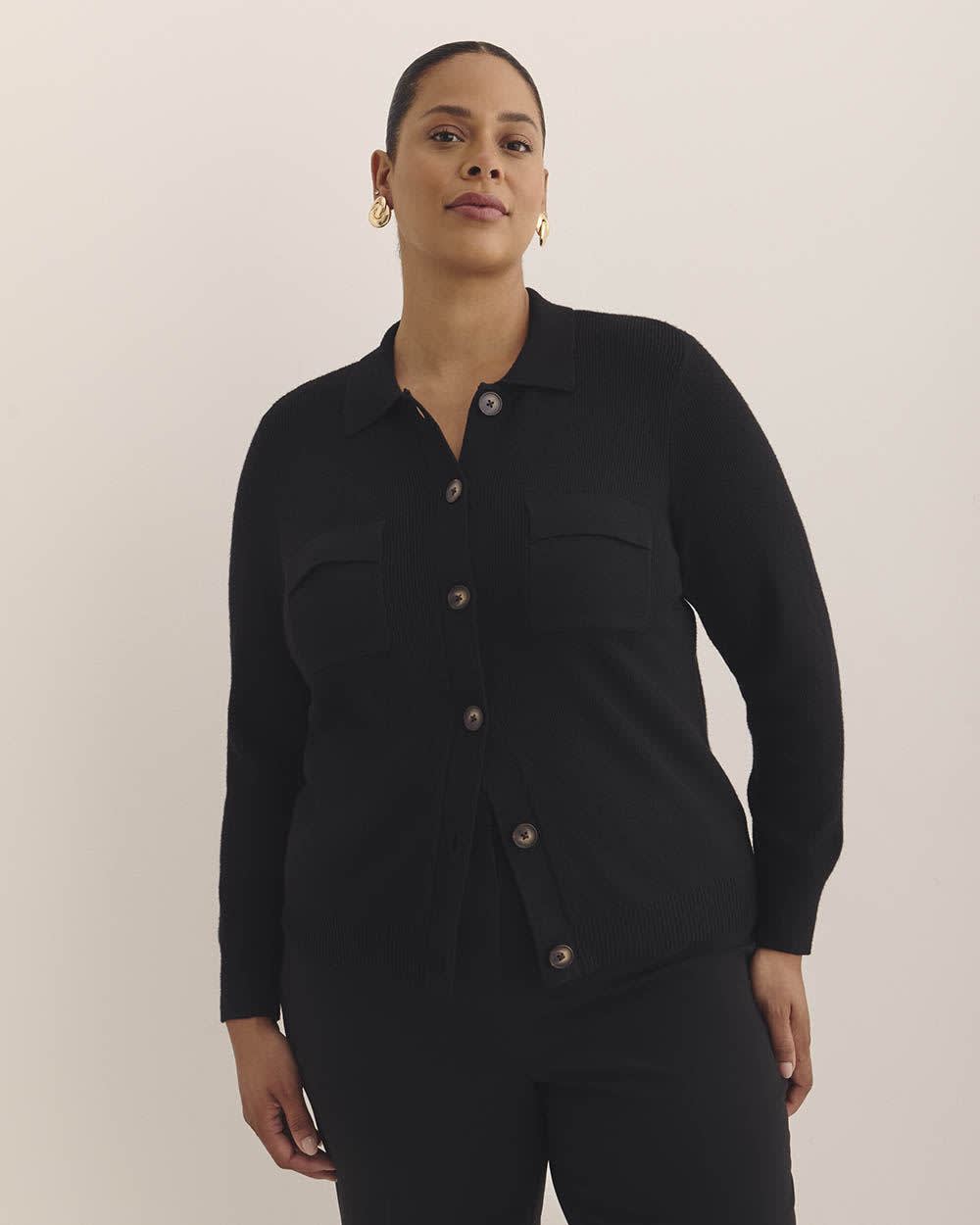 Cardigan boutonné à  col polo, tissu responsable