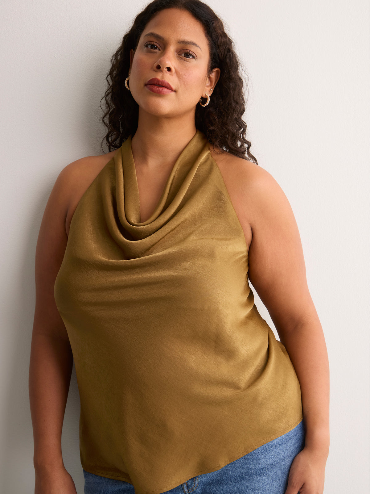 Satin Straight Sleeveless Halter Top