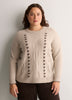 Beige Cable Knit Crew-Neck Sweater