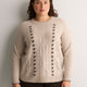 Beige Cable Knit Crew-Neck Sweater