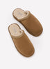 Wide Width, Microsuede Flat Platform Slippers with Faux-Fur Lining