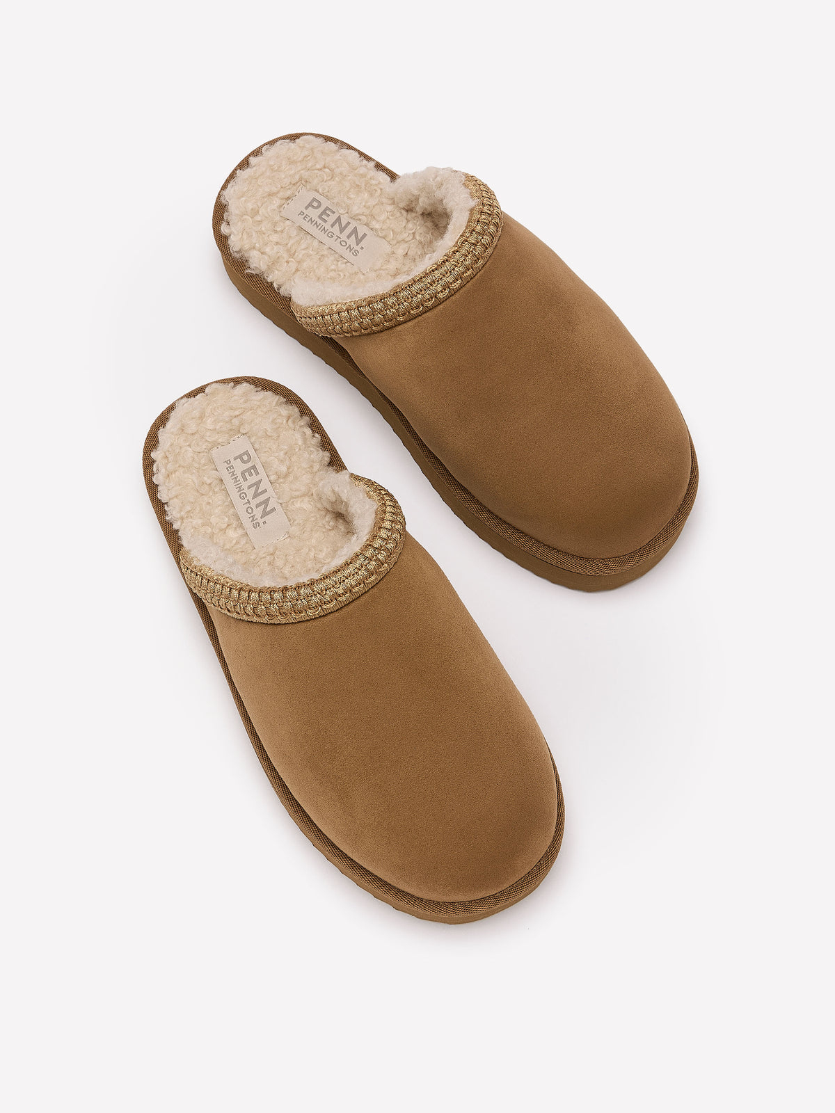 Wide Width, Microsuede Flat Platform Slippers with Faux-Fur Lining