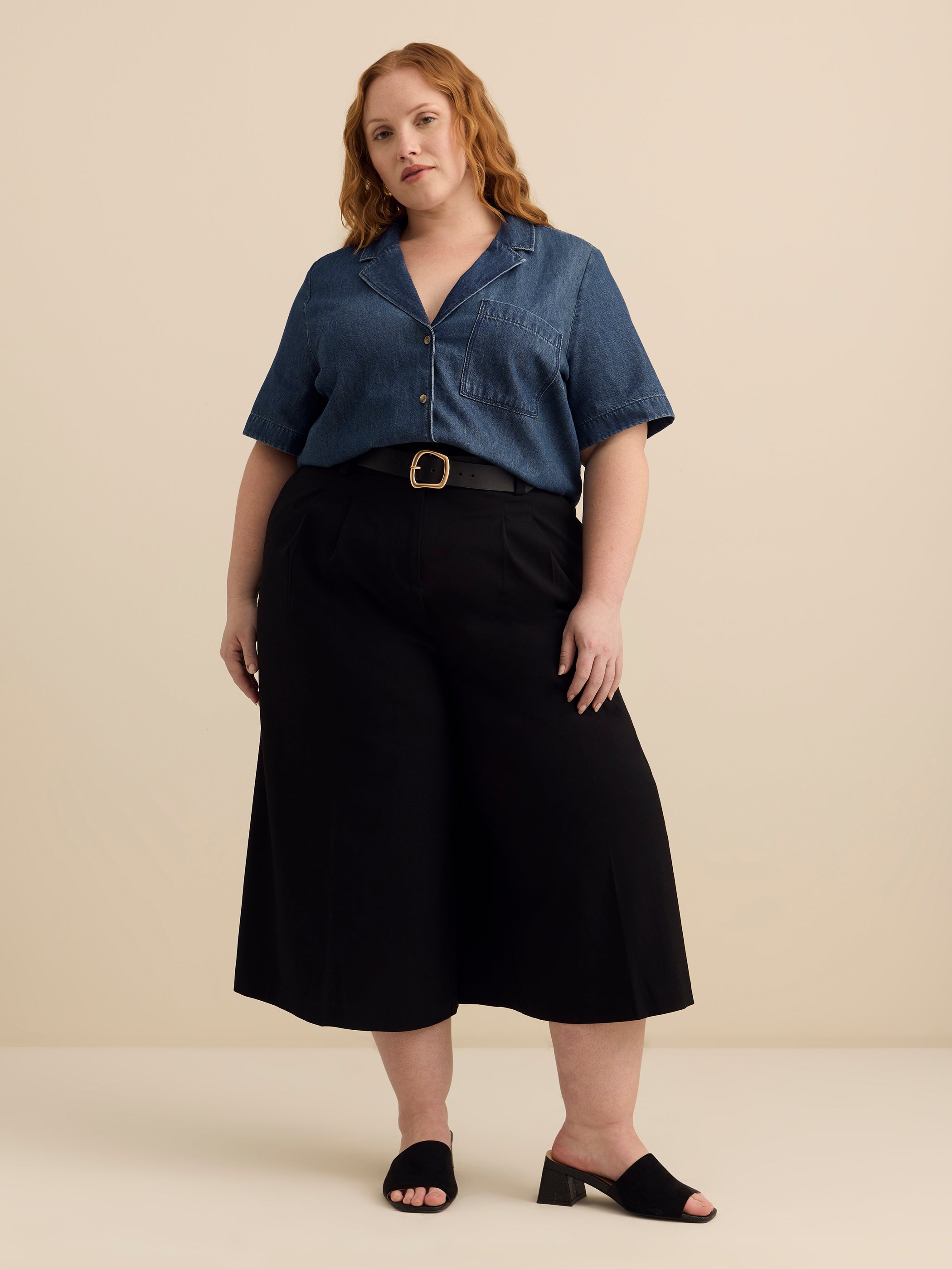 Camp Collar Loose Denim Blouse