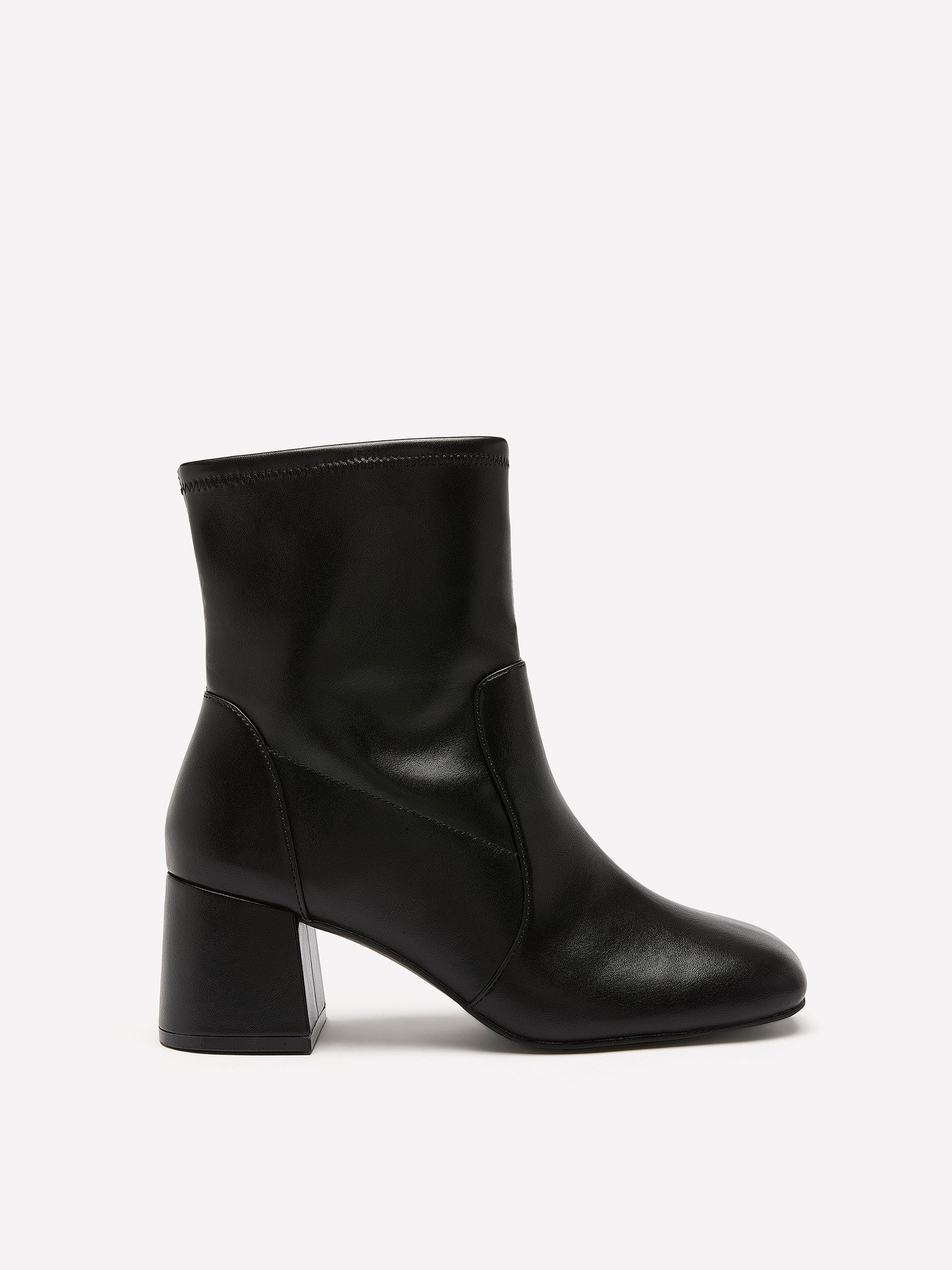 Extra Wide Width, Black Faux Leather Mid-Block-Heel Bootie