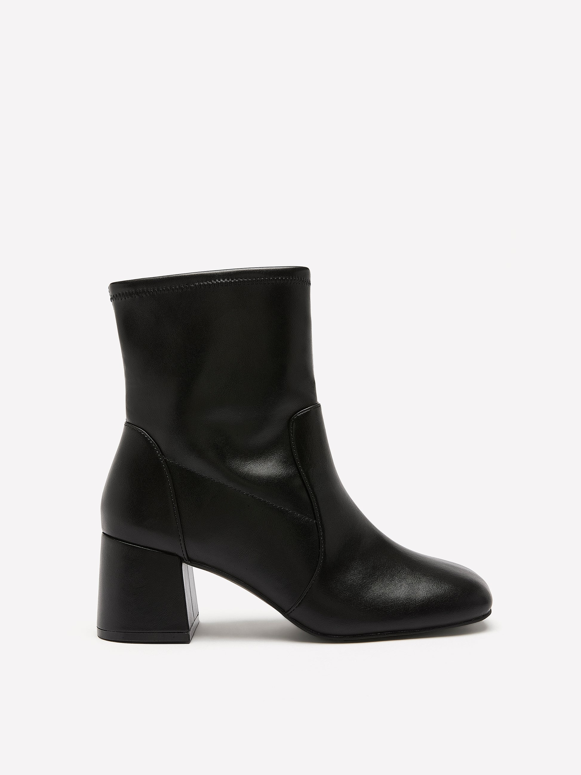 Extra Wide Width, Black Faux Leather Mid-Block-Heel Bootie