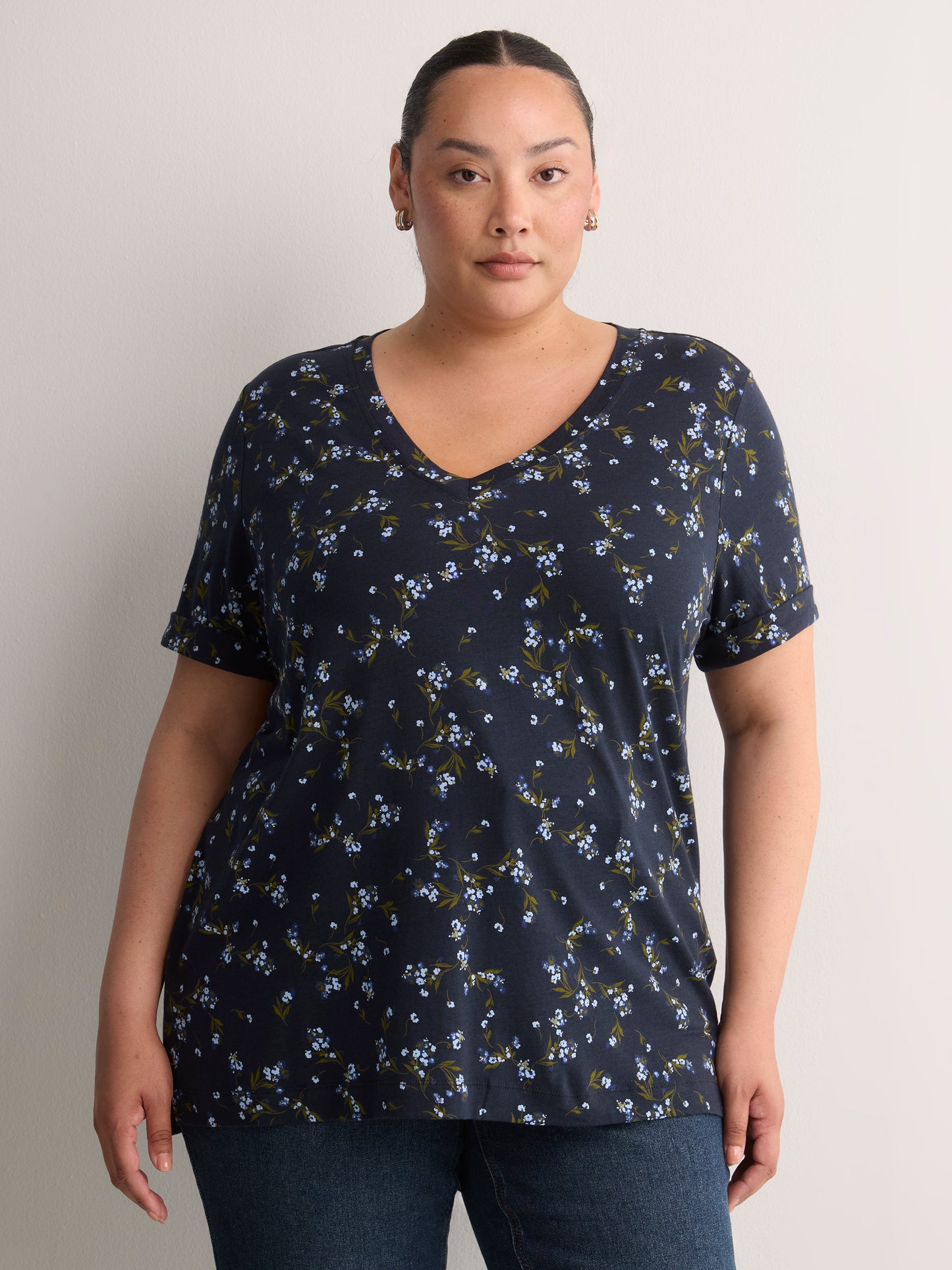Boyfriend-Fit V-Neck Tee with Slits