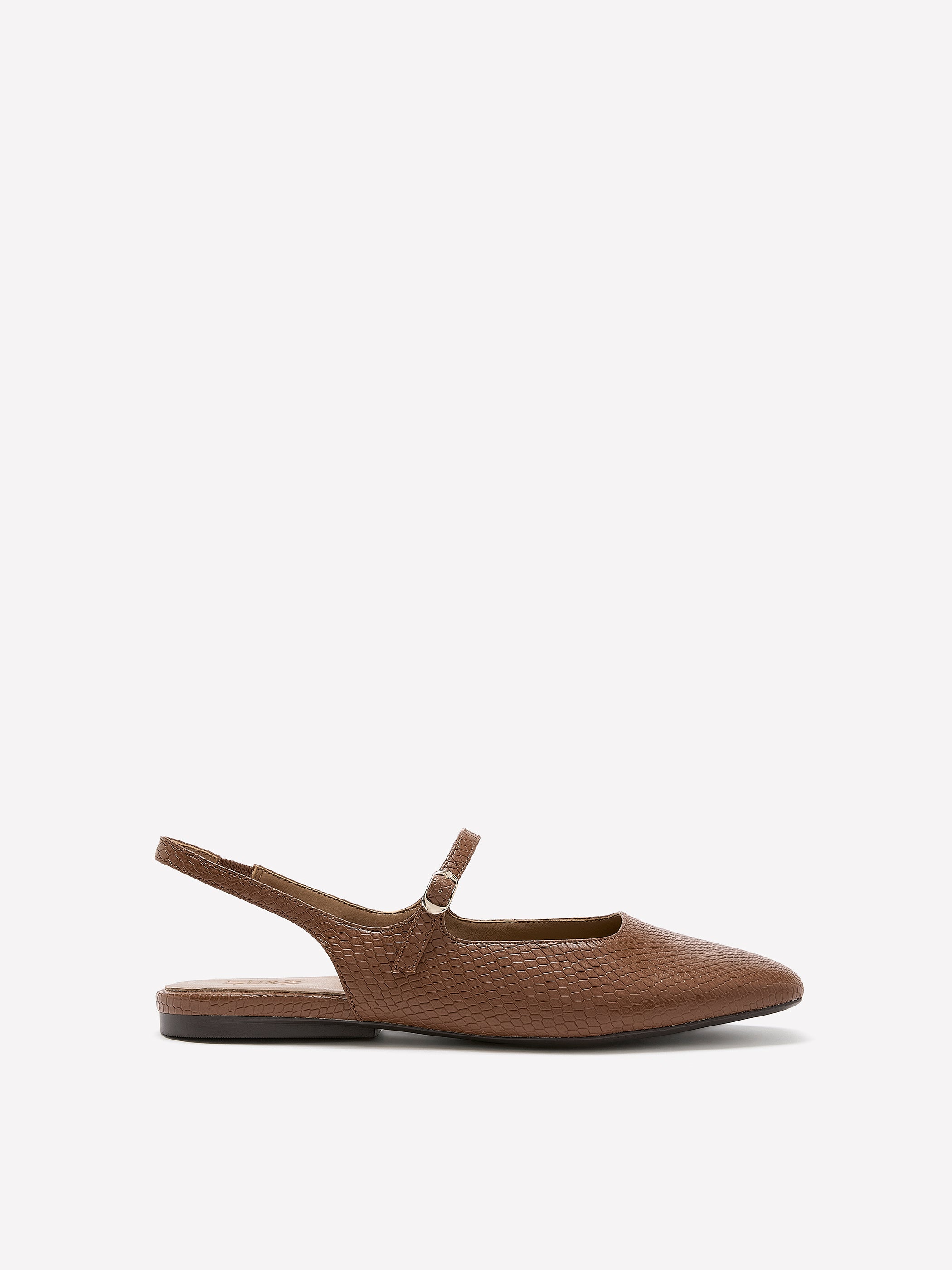 Wide Width, Black Leather Slingback Flat Shoe - Naturalizer