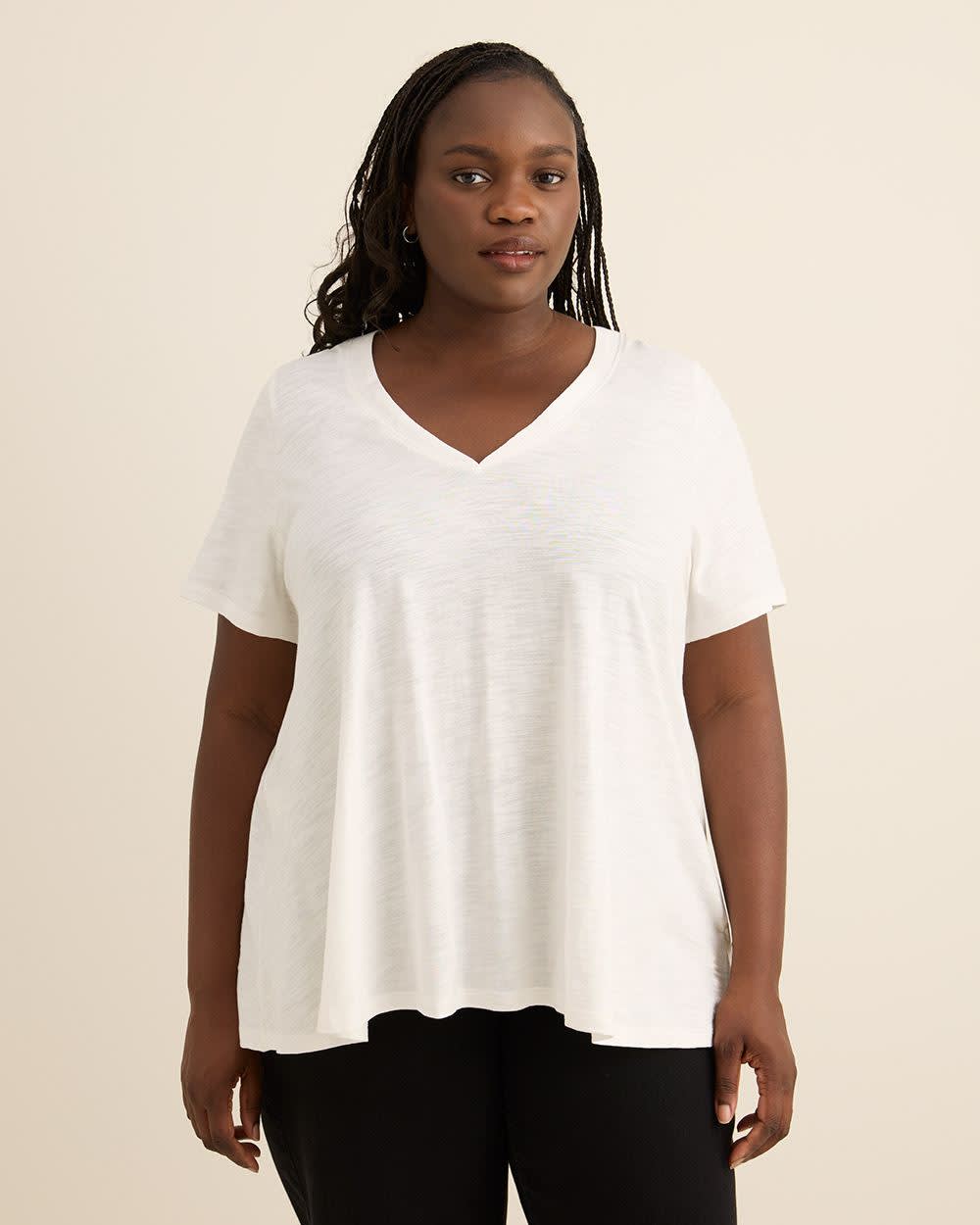 Penningtons Swing Fit Knit Blouse – V Neck, Short Sleeve