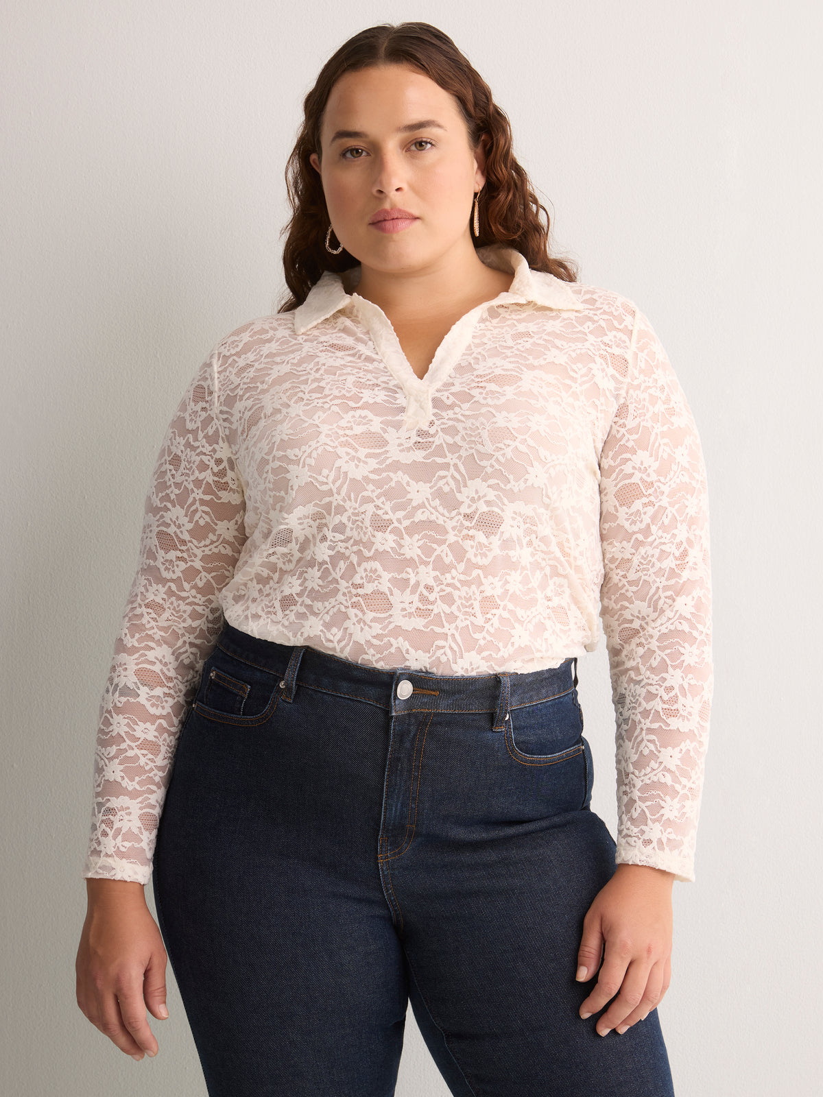 Straight-Fit Lace Polo Top