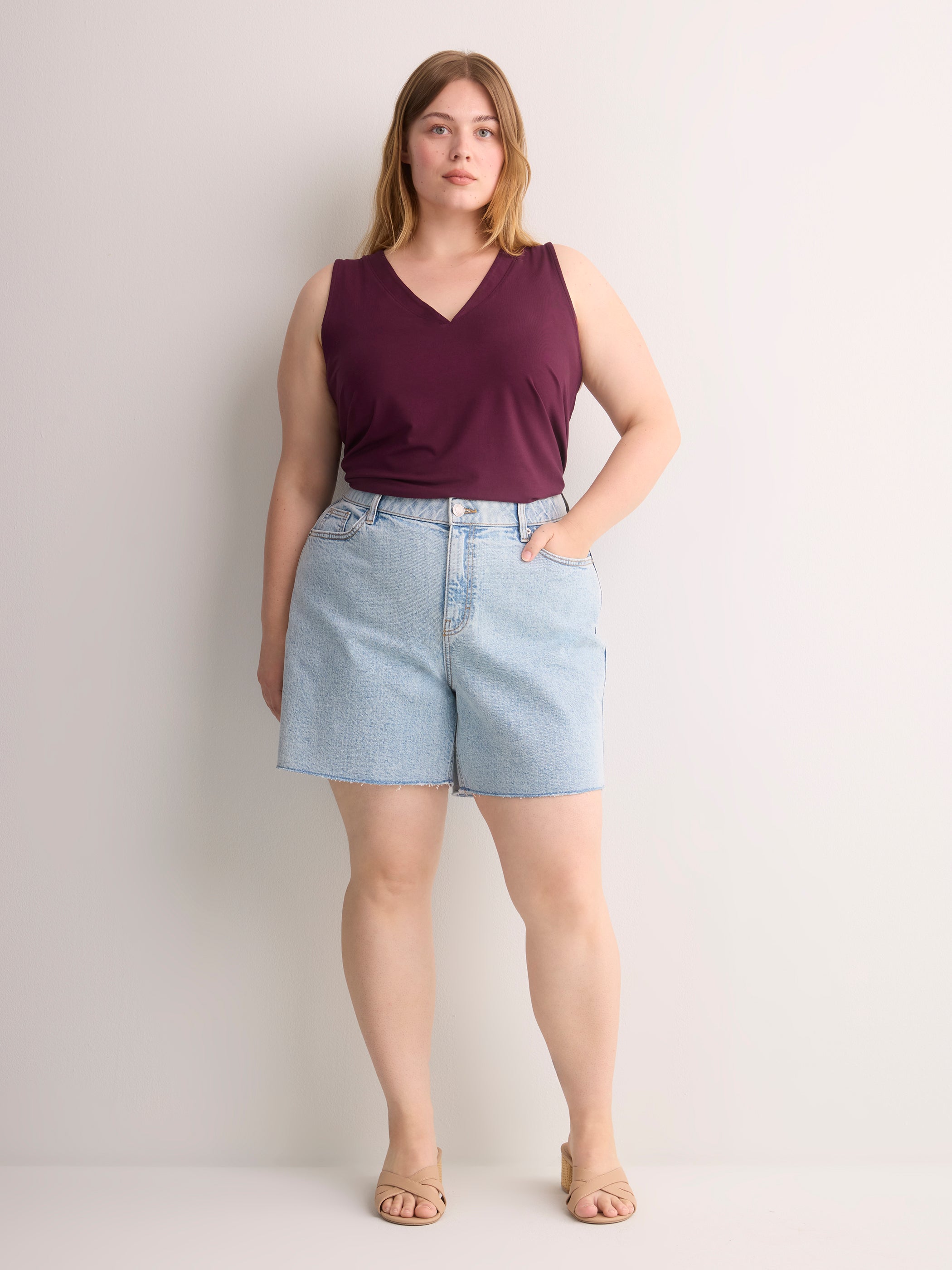 Curvy-Fit High-Rise Denim Shorts