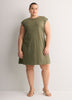 Crew-Neck Extended-Sleeve Knit Dress with Side Shirring