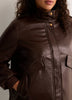Brown Short Faux Leather Funnel-Neck Jacket