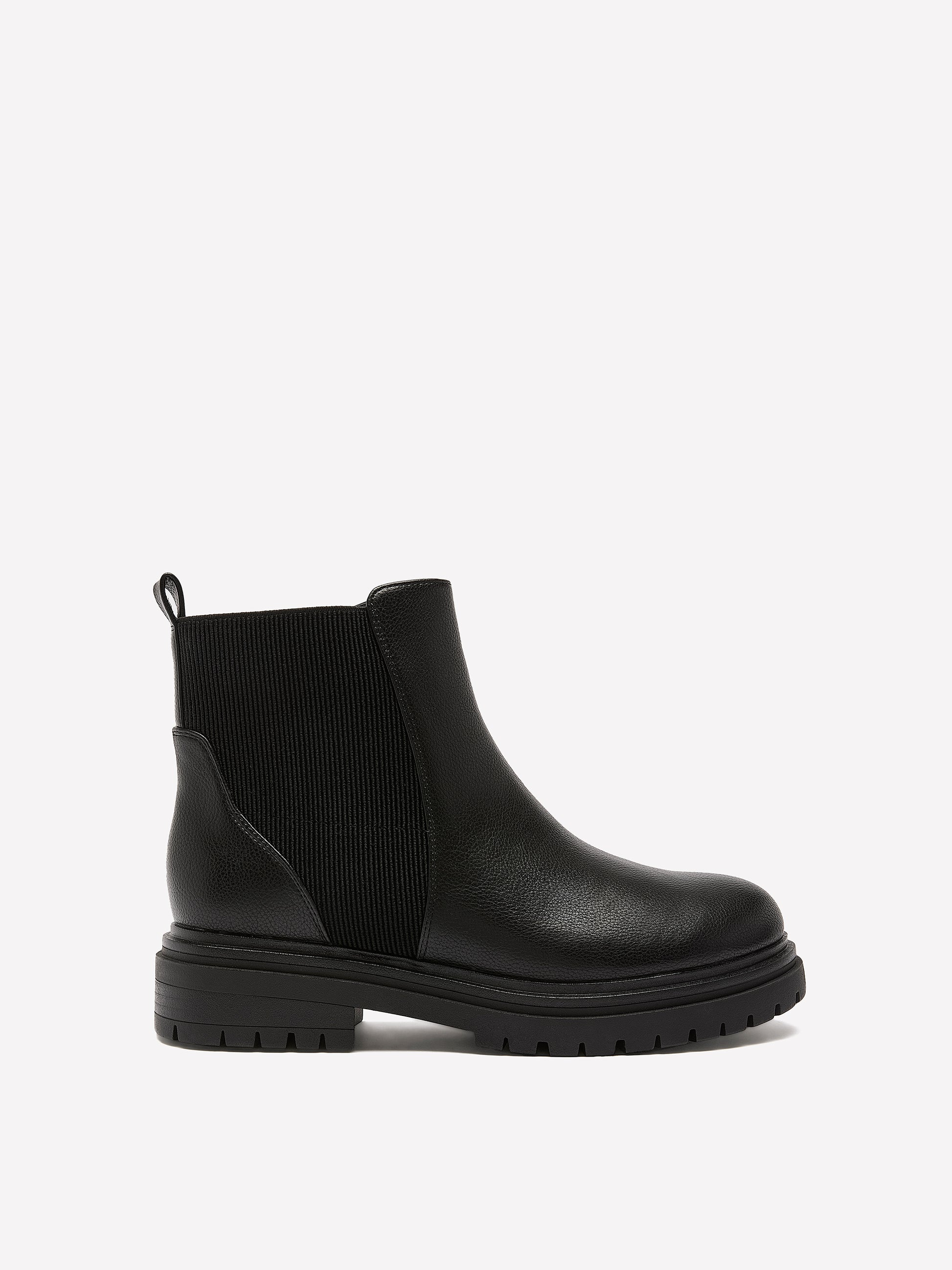 Extra Wide Width, Black Faux Leather Chunky Lug Bootie