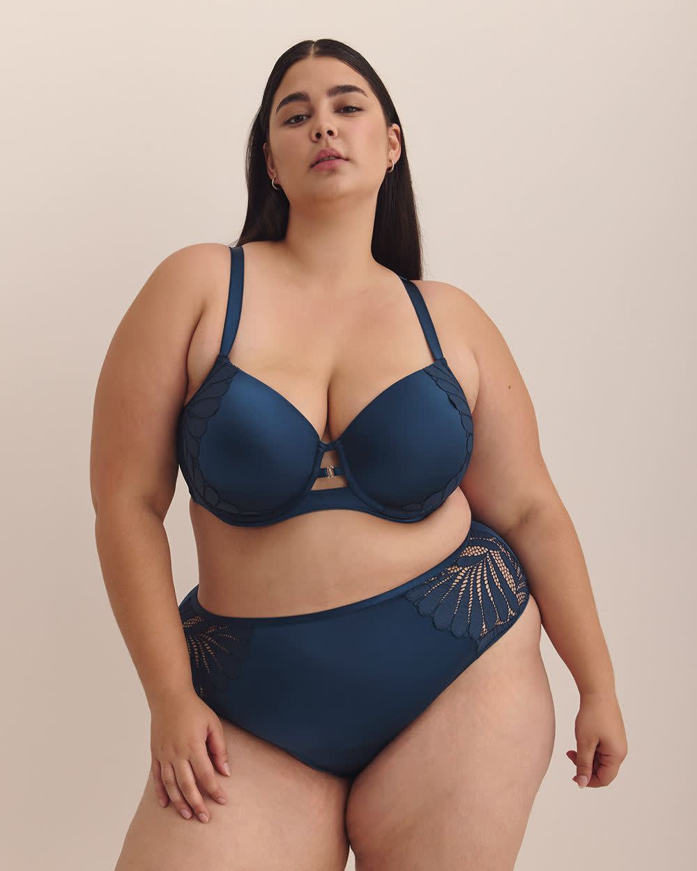 Underwire Blue Balconette Bra with Lace Trim - Déesse Collection