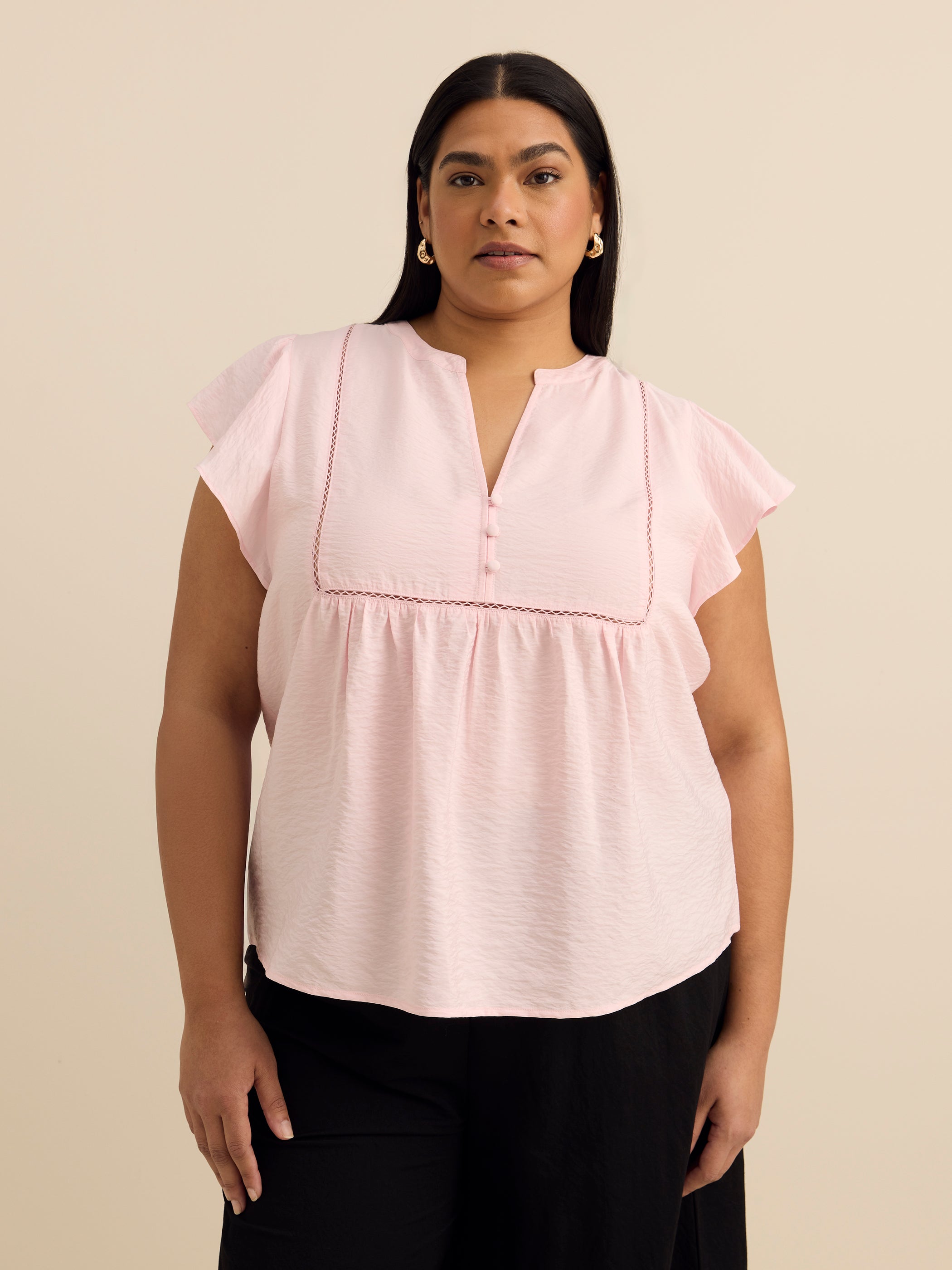 A-Line Blouse with Short Flutter Sleeves