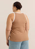 Fitted Halter-Neck Rib Knit Tank Top with Contrast Binding