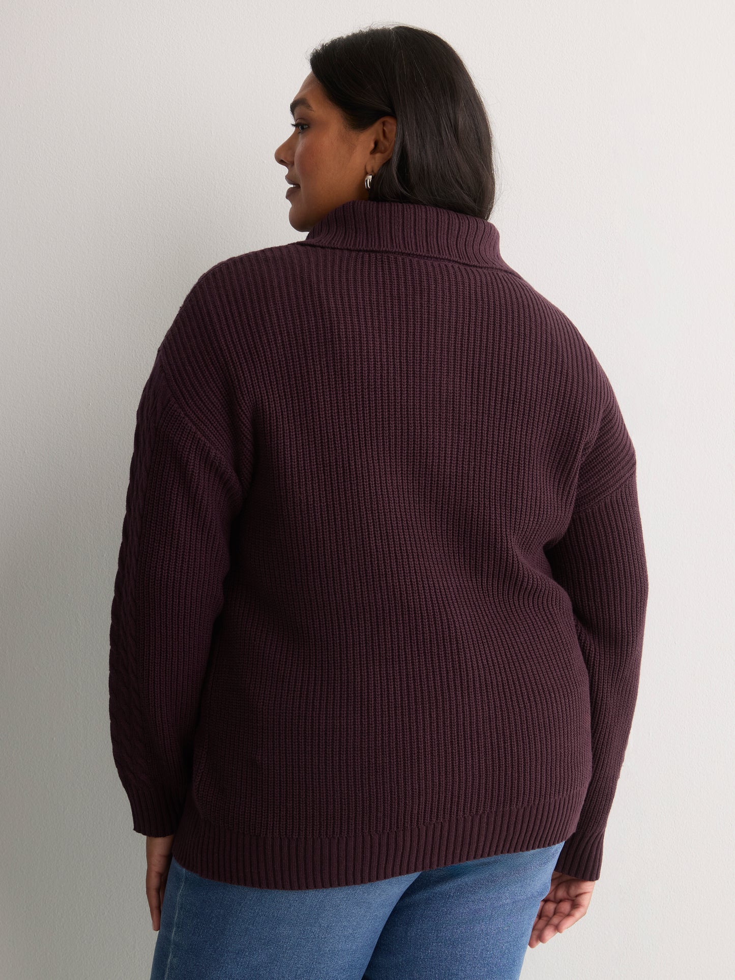 Loose Half-Placket Cable Knit Sweater