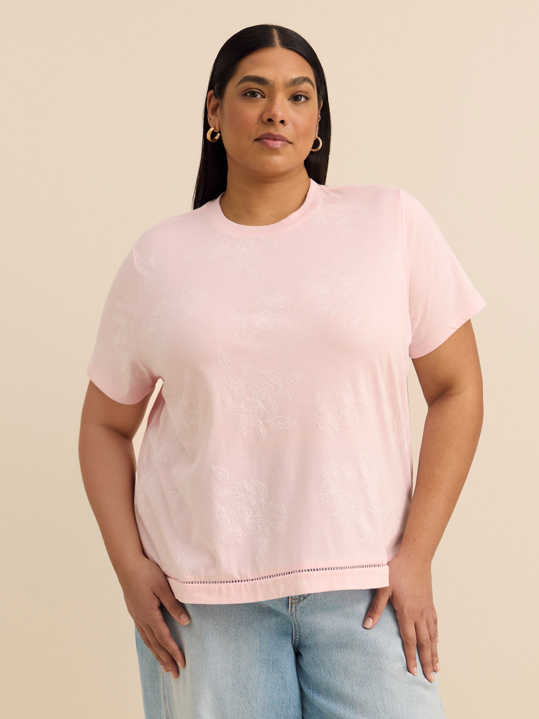 Crewneck Top with Crochet Details