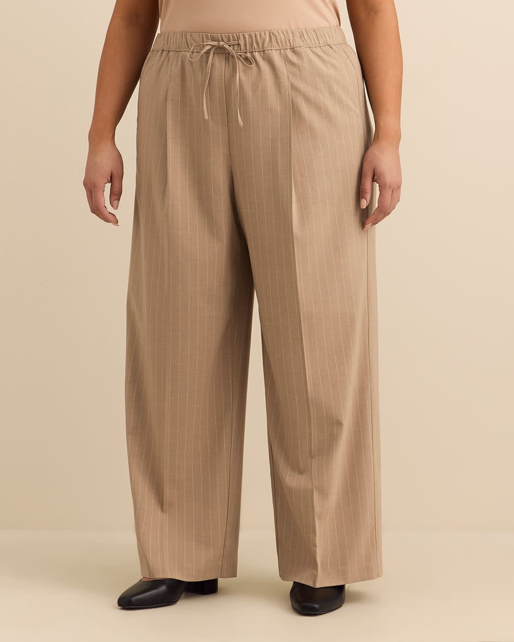 Striped Pull-On Wide-Leg Pant