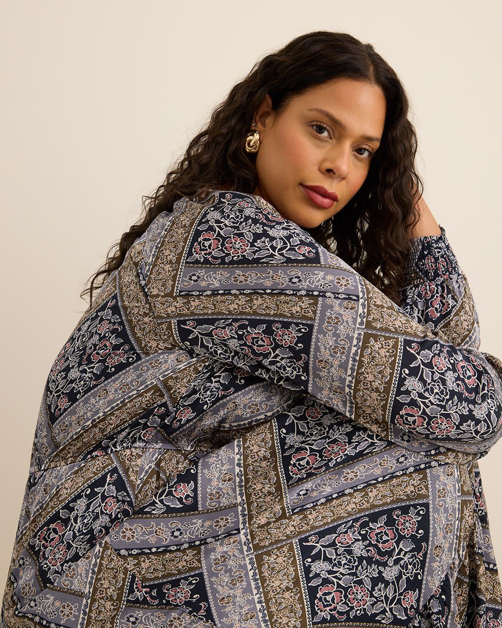 Penningtons Fit and Flare Woven Dress – Long Sleeve, Midi Length