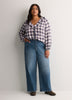 Plaid Ruffled V-Neck Pintuck Swing Blouse