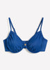 Underwire Blue Satin Ruched Bikini Top