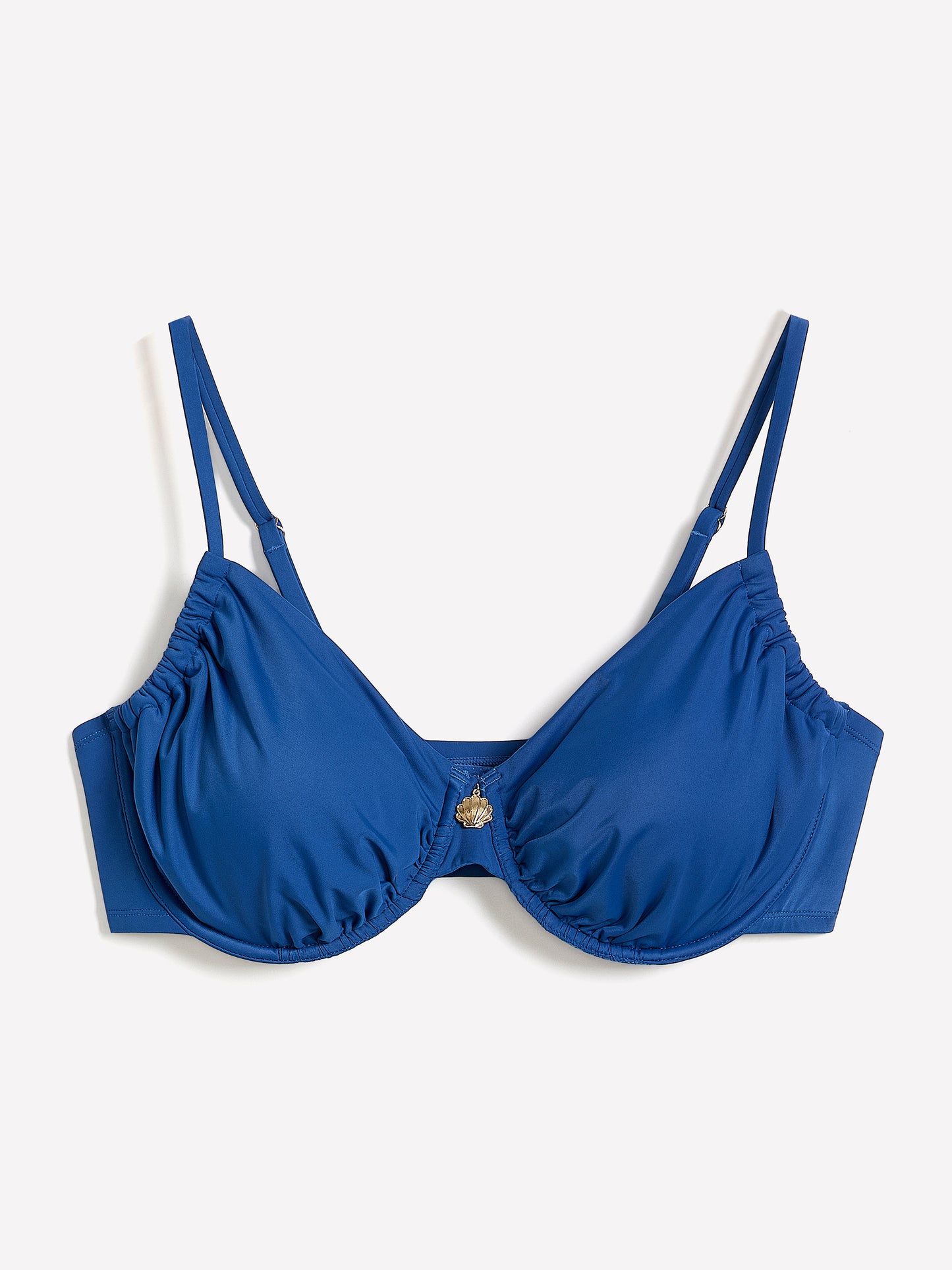 Underwire Blue Satin Ruched Bikini Top