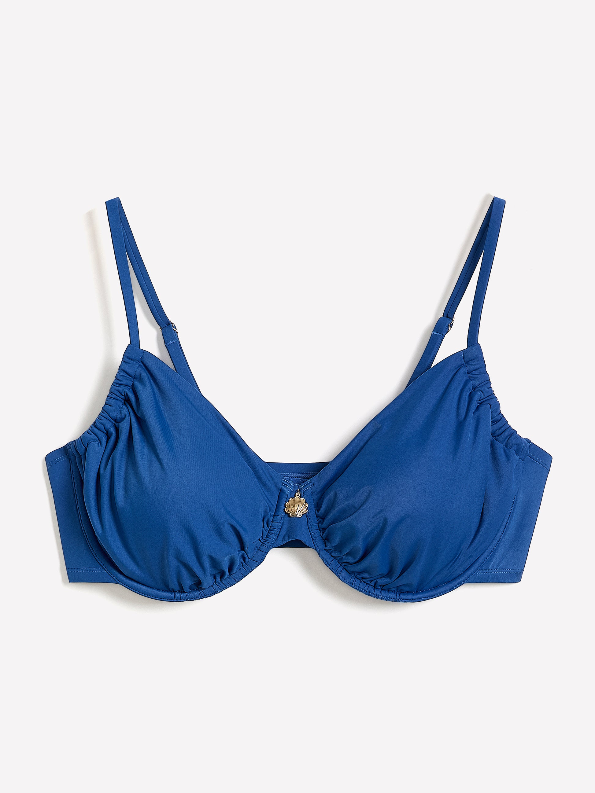 Underwire Blue Satin Ruched Bikini Top