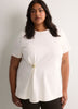 Fit and Flare Short-Sleeve Crew Neck Top with Jewel at Waist