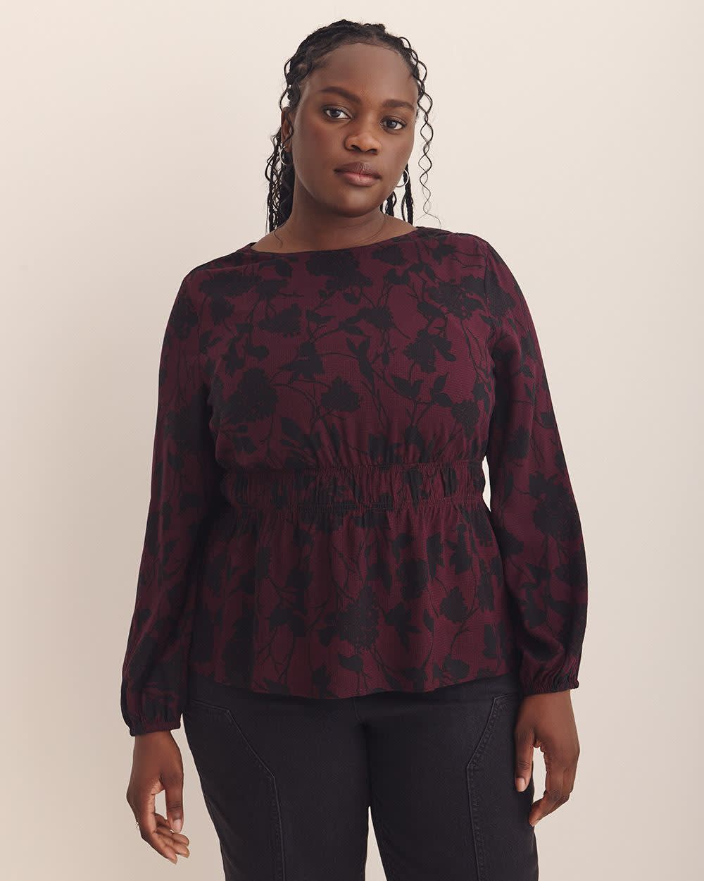 Crewneck Blouse with Smocking Waist - Addition Elle