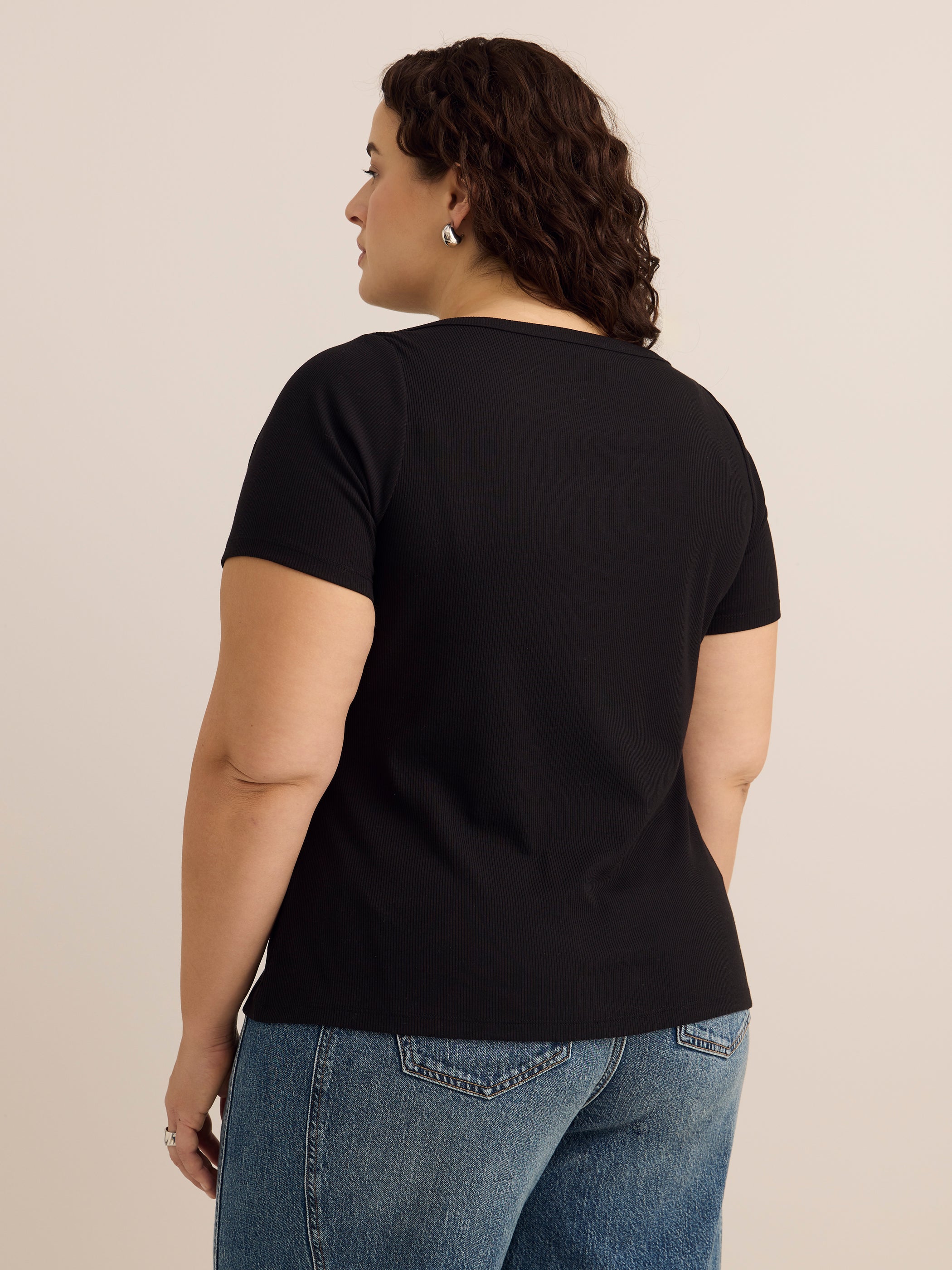 Black Rib Boat-Neck Baby Tee