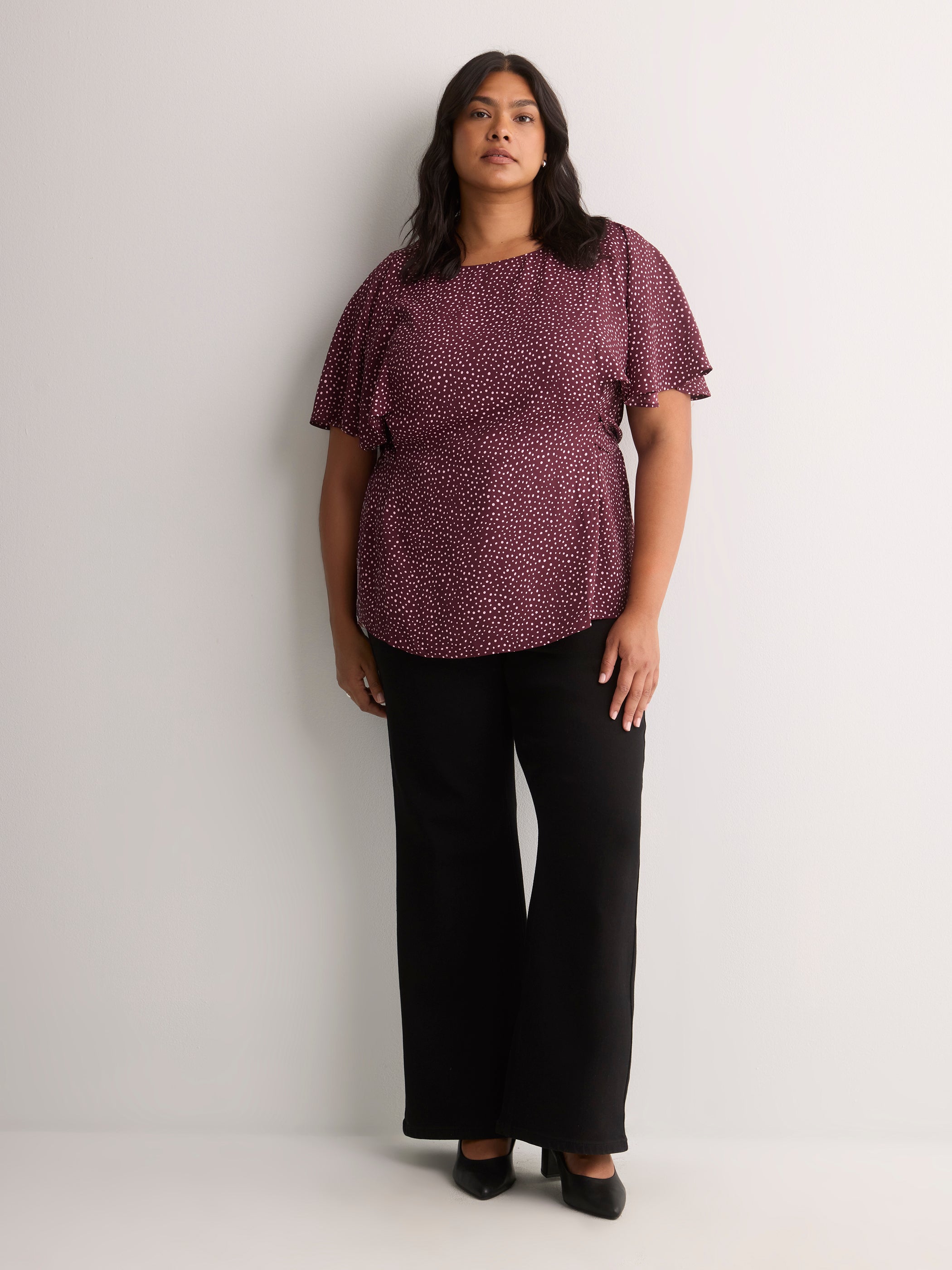 Responsible, Cape Flutter-Sleeve Silky Blouse with Self Sash