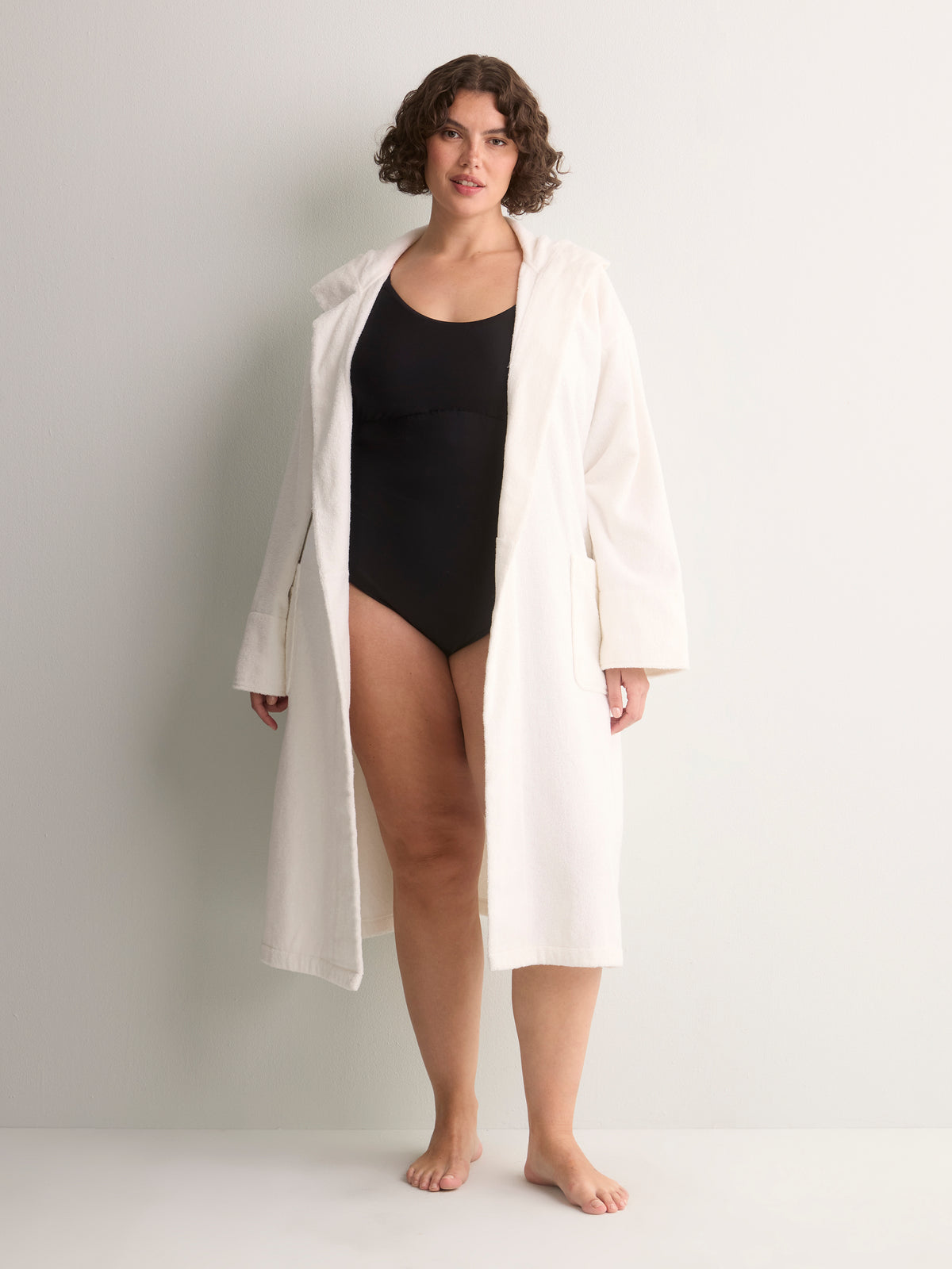 White French Terry Cloth Midi Spa Robe - tiVOGLIO