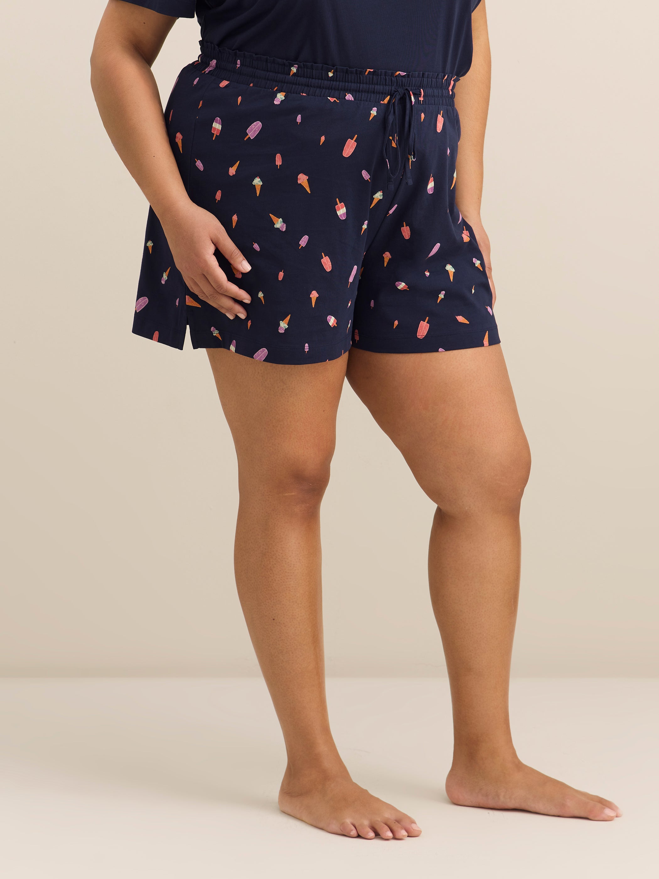 Navy Blue T-Shirt and Boxer Pyjama Set with Ice Cream Print - ti Voglio