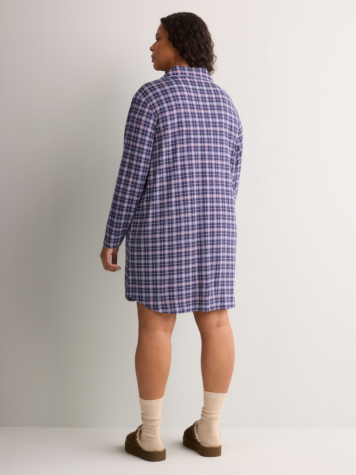 Short Blue Plaid Buttoned-Down Sleepshirt - tiVOGLIO