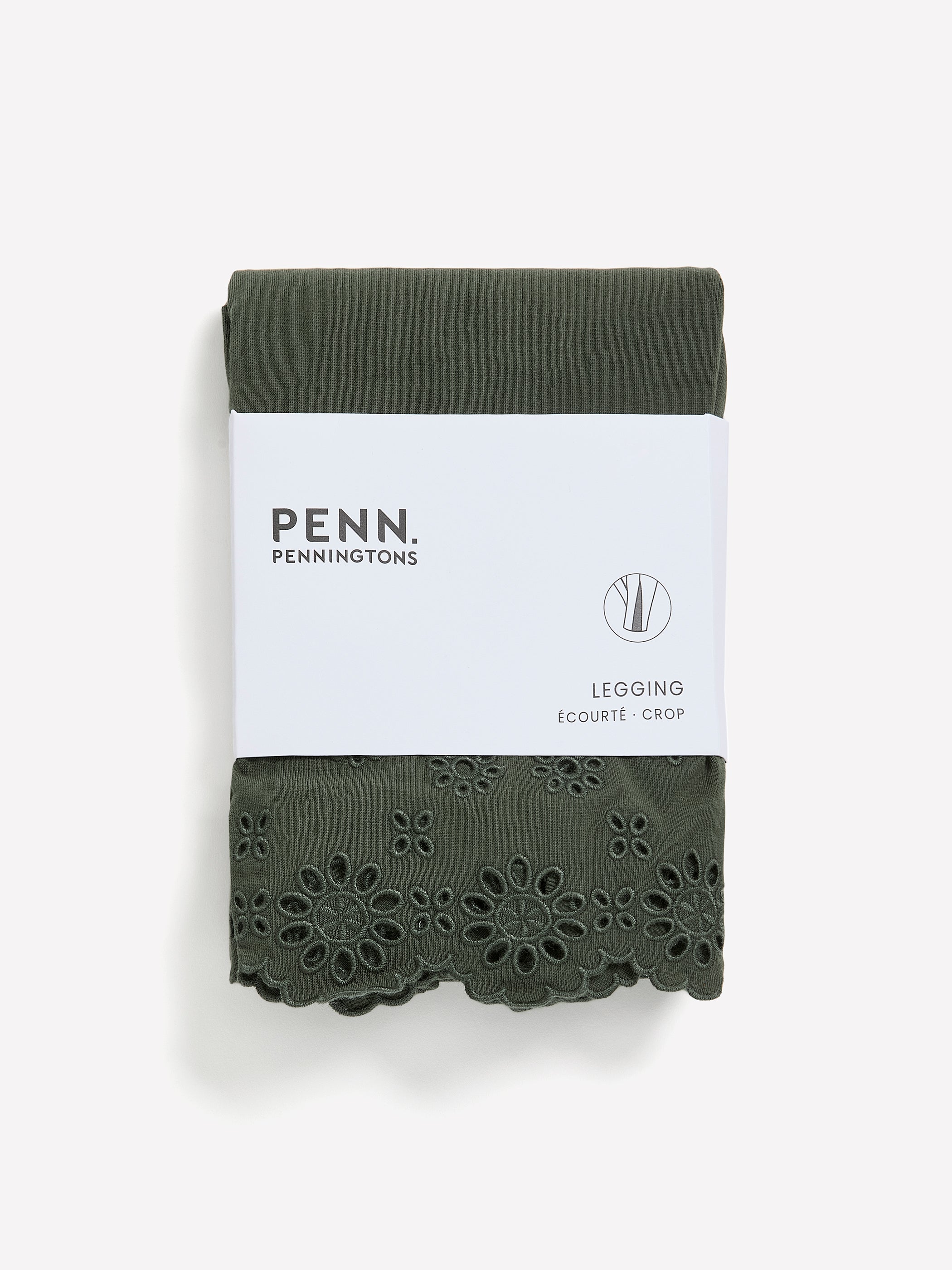 Solid Cropped Legging with Broderie Anglaise