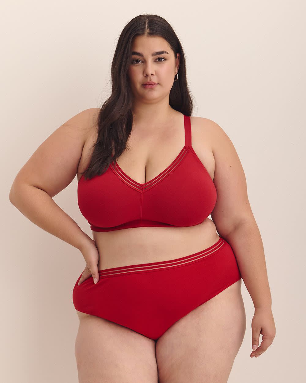 Wireless Red Cotton Bra with Striped Elastic Trim - ti Voglio