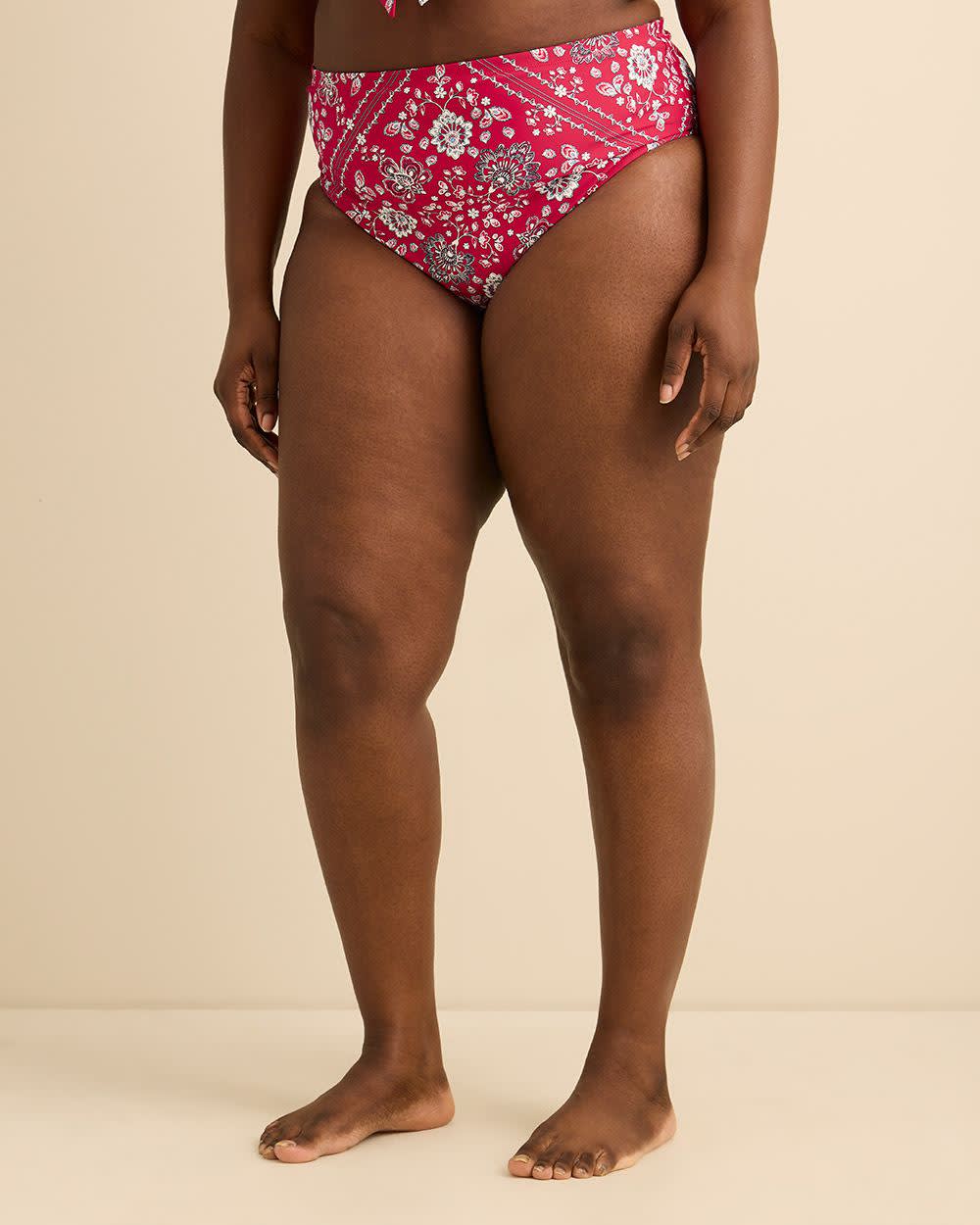 Culotte de maillot taille haute réversible à motif de bandana et rayures