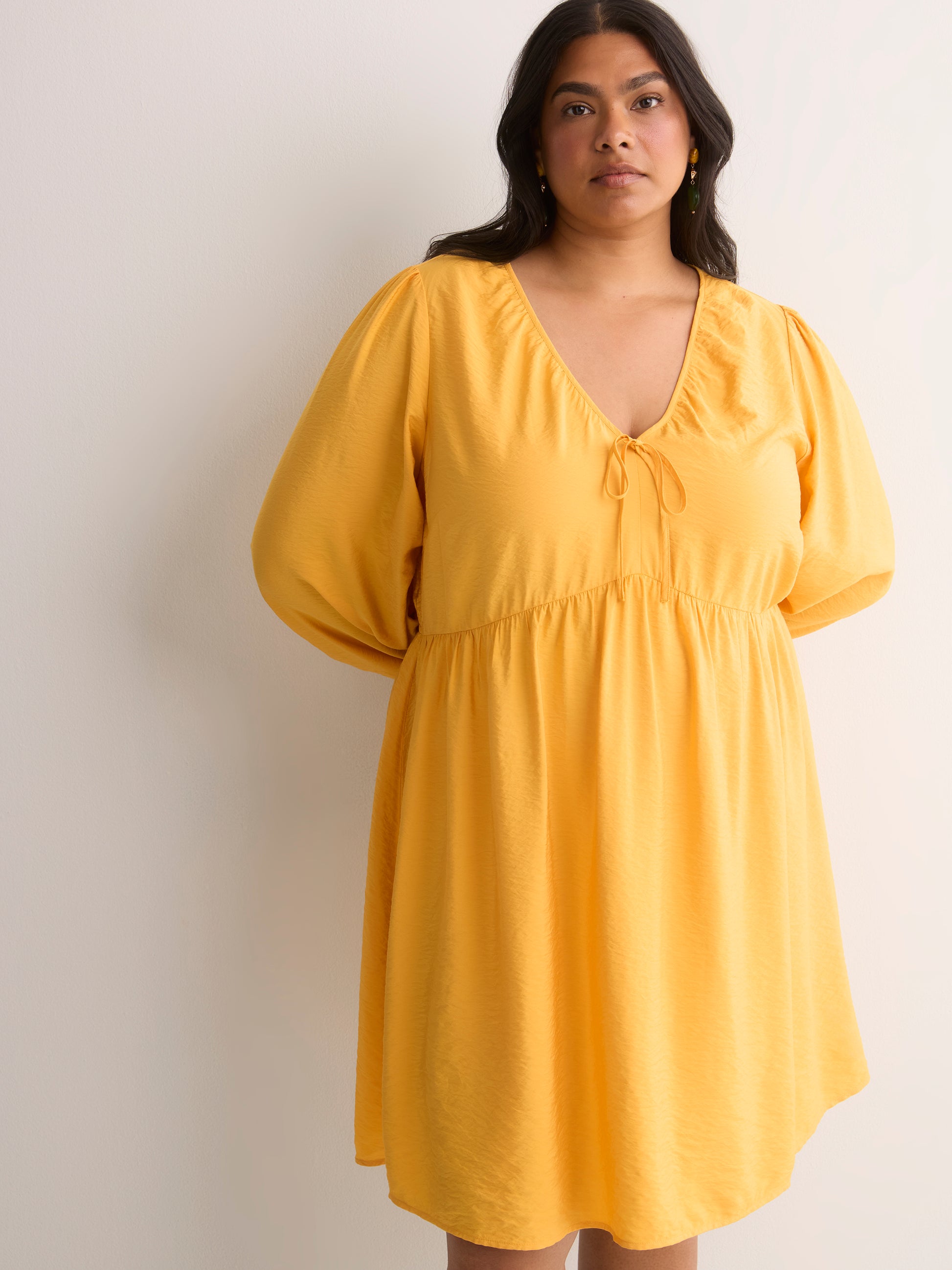 V-Neck Long Balloon Sleeve Empire Waist Dress