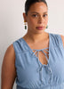 Denim Sleeveless V-Neck Tiered Maxi Dress - Addition Elle