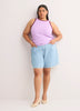 Fitted Halter-Neck Rib Knit Tank Top with Contrast Binding